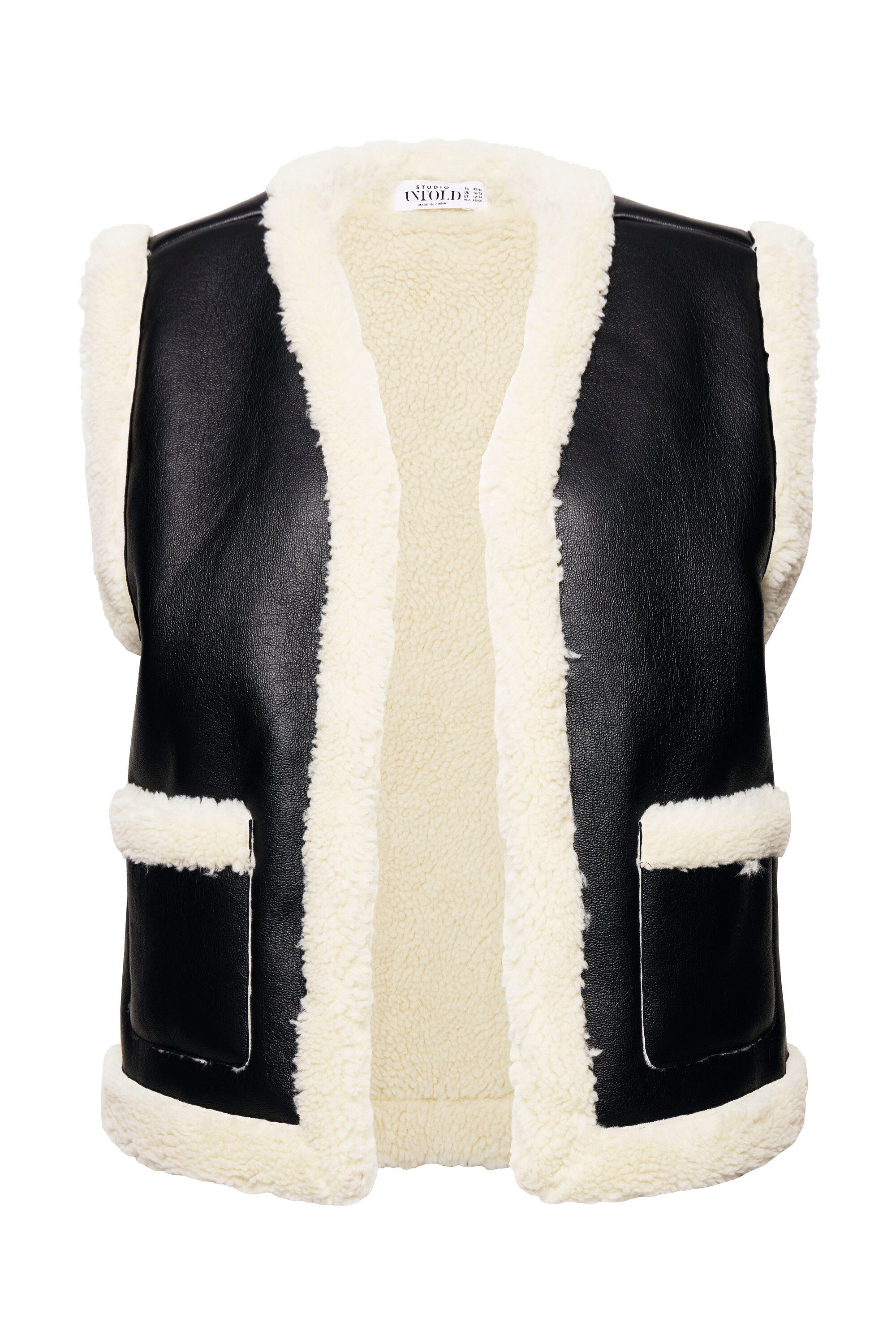 Studio Untold Steppweste Weste kurze A-Line Felloptik mit Fake-Leder günstig online kaufen