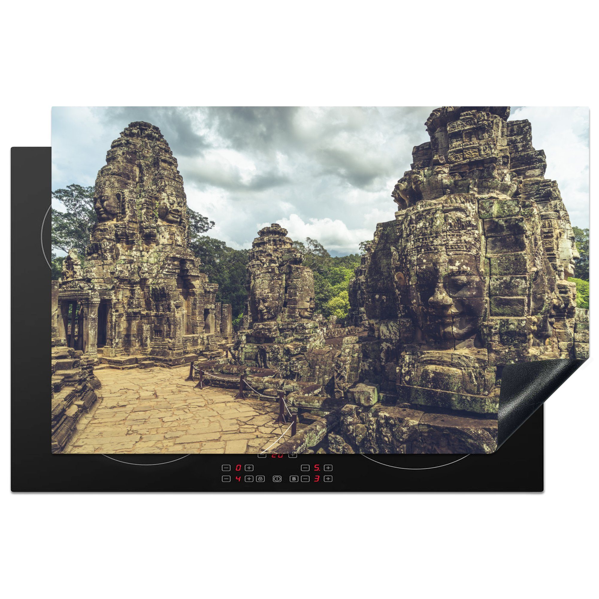 Thom cm, Schutz Der Ceranfeldabdeckung Kambodscha, für die küche, Bayon-Tempel in Vinyl, Angkor (1 Induktionskochfeld 81x52 Herdblende-/Abdeckplatte MuchoWow tlg), in