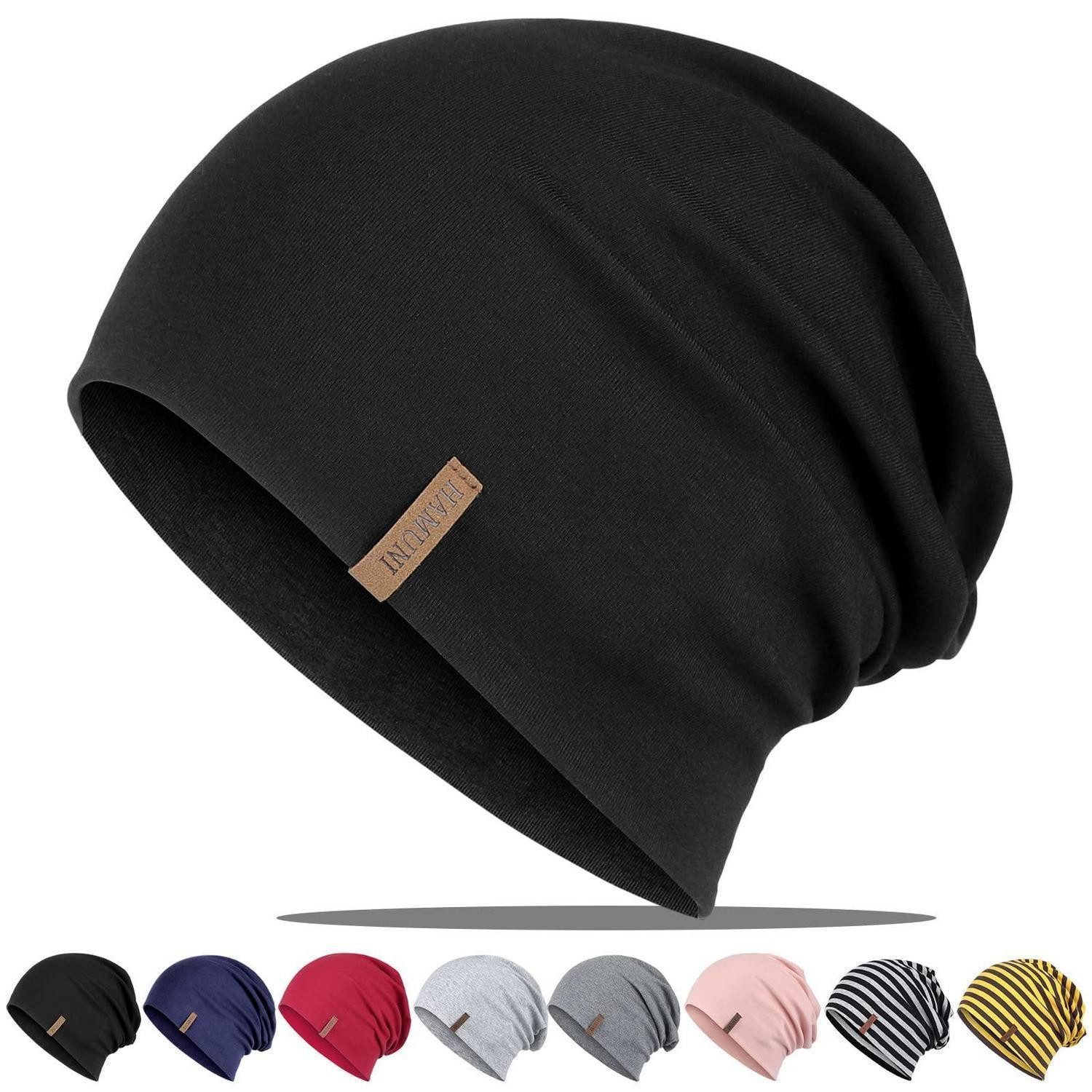 Beanie Mütze Damen Herren Slouch Beanie Baumwolle Chemo Einheitsgröße Schwarz
