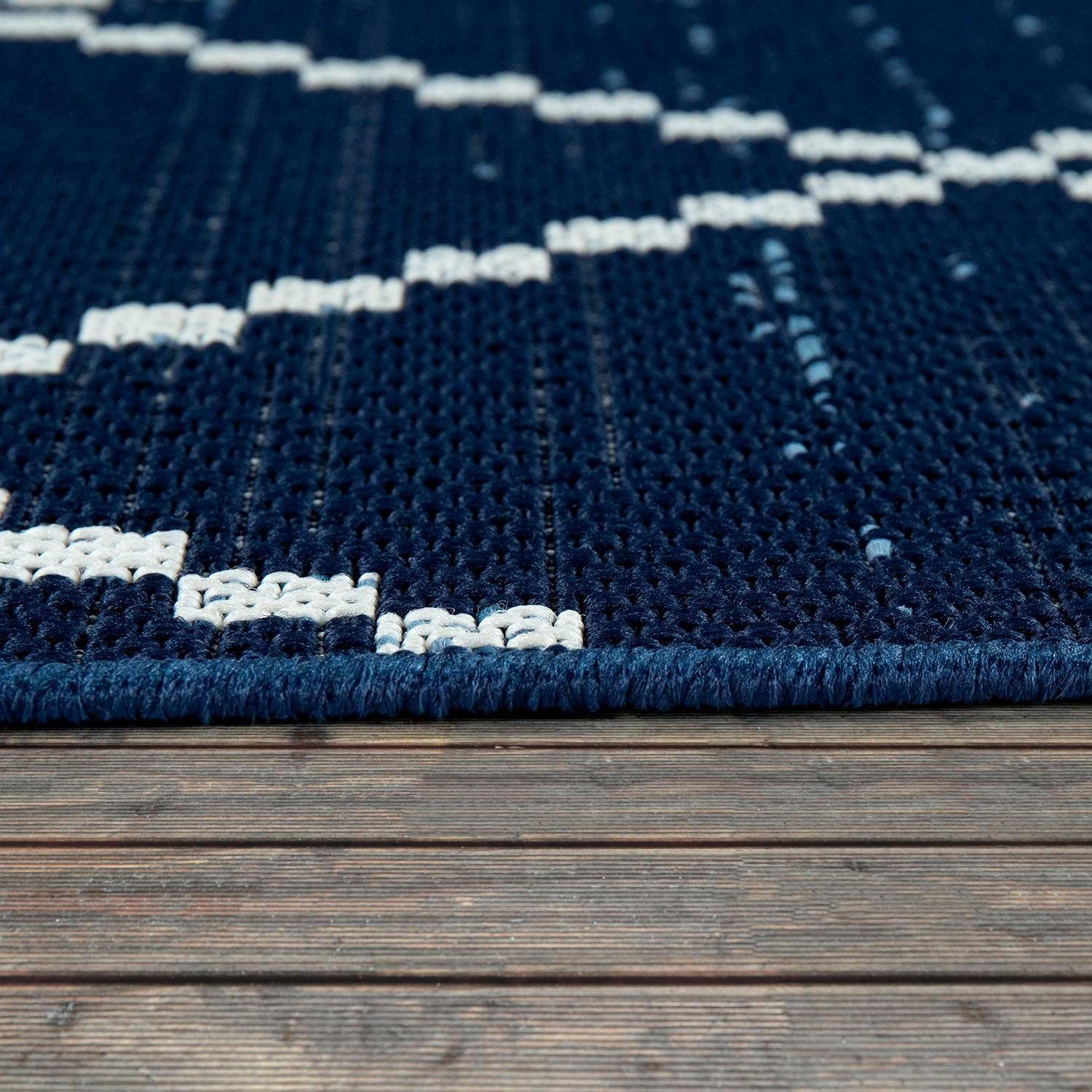 Teppich Kortrijk 742, Paco In- und geeignet, mm, Flachgewebe, blau 4 Rauten Design, Outdoor rechteckig, Wohnzimmer Home, Höhe