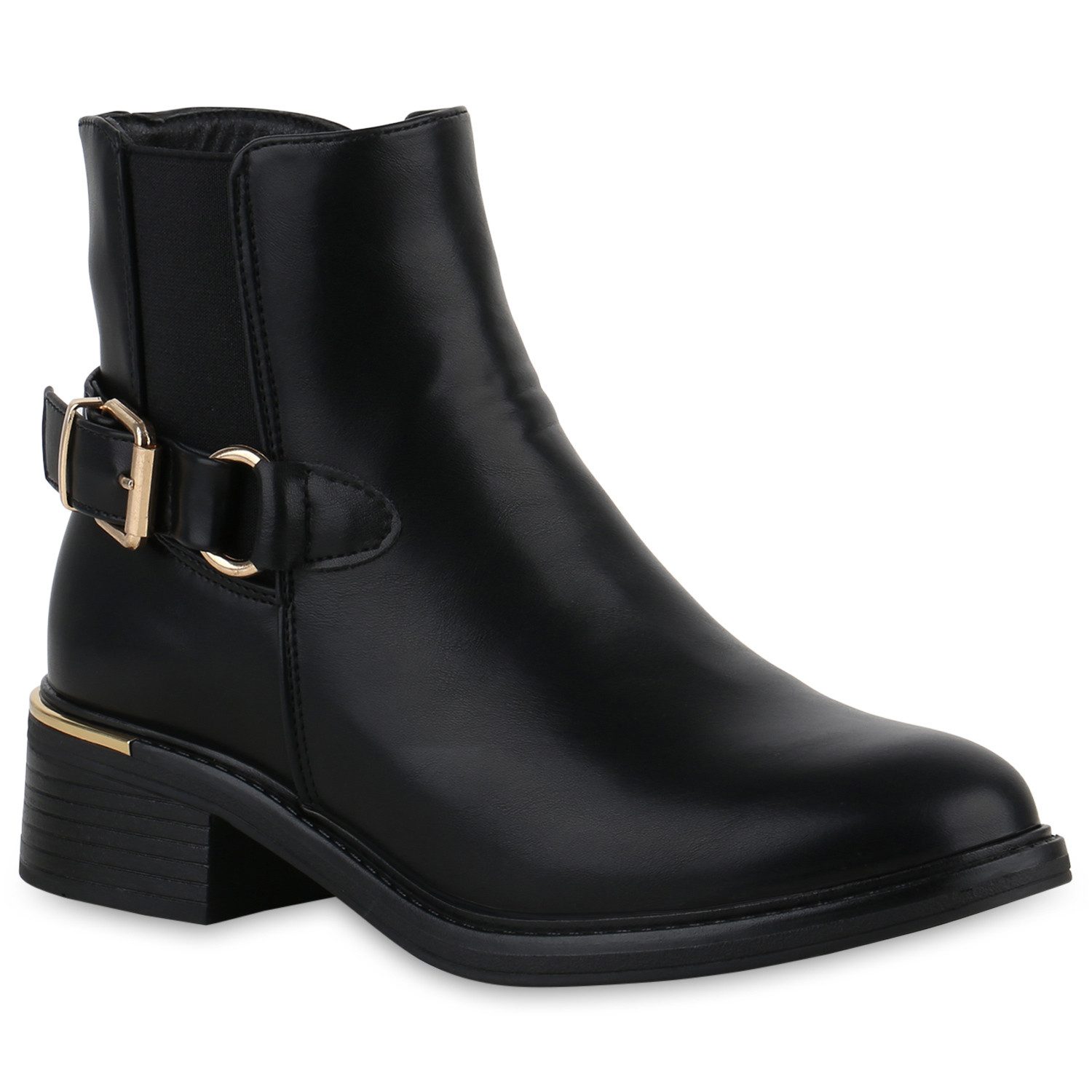VAN HILL 840800 Bikerboots Damen Leicht Gefüttert Biker Ботинки Schnalle Holzoptikabsatz