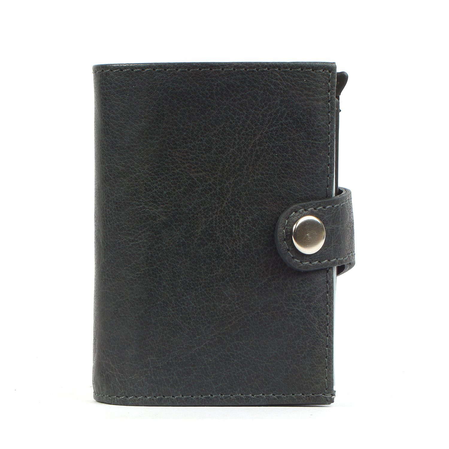 Margelisch Mini Geldbörse noonyu double leather, RFID Kreditkartenbörse aus Upcycling Leder steelblue