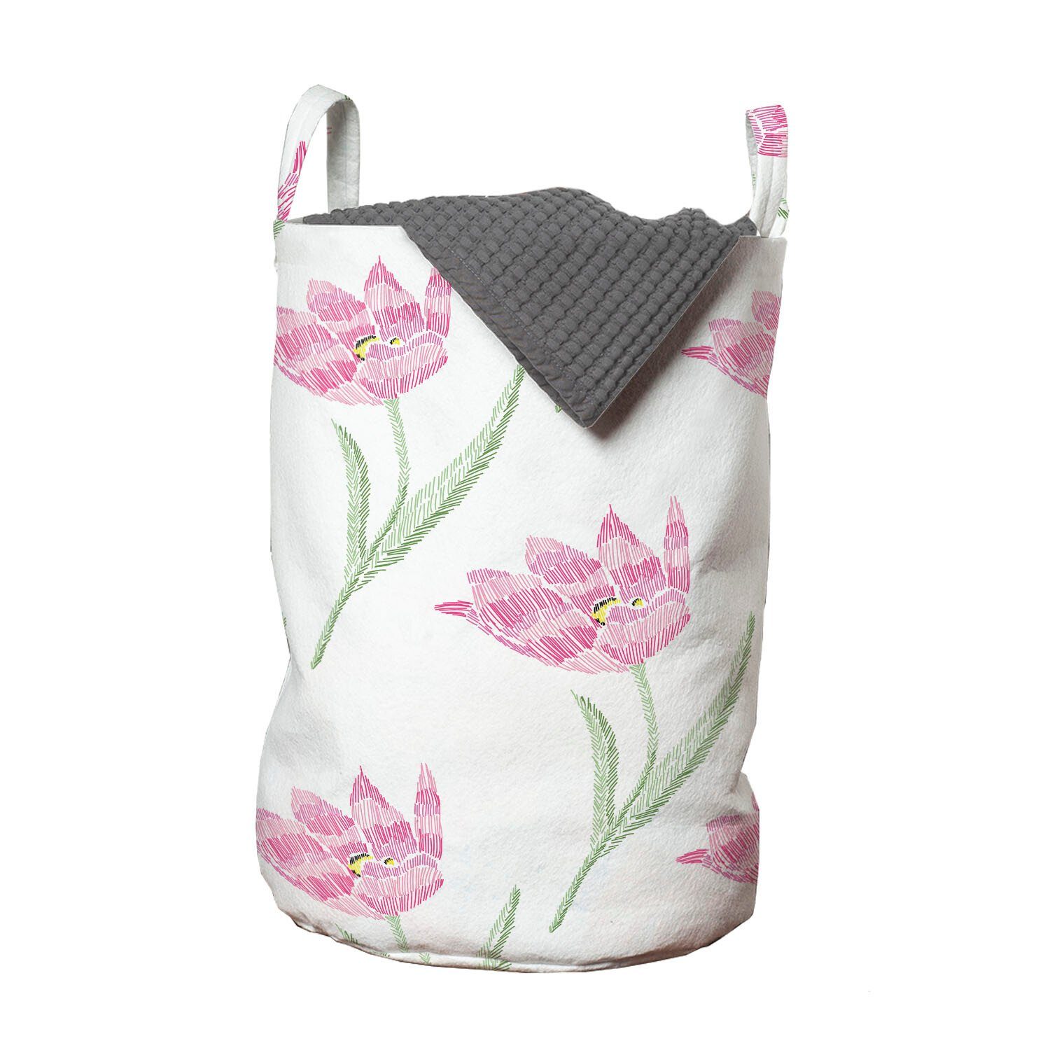 Wäschesäckchen Abakuhaus Waschsalons, Kordelzugverschluss für mit Blumen Rosa Season Tulpen Griffen Wäschekorb Spring