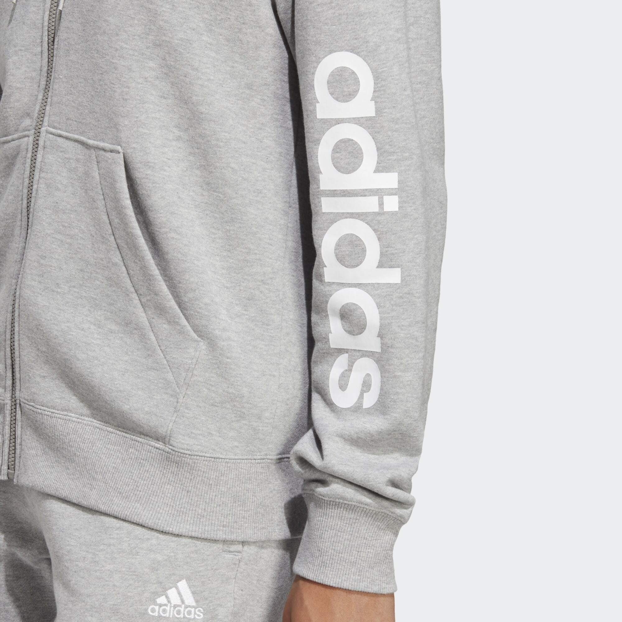 / adidas LINEAR KAPUZENJACKE FRENCH TERRY Heather Sportswear Medium Hoodie ESSENTIALS Grey White