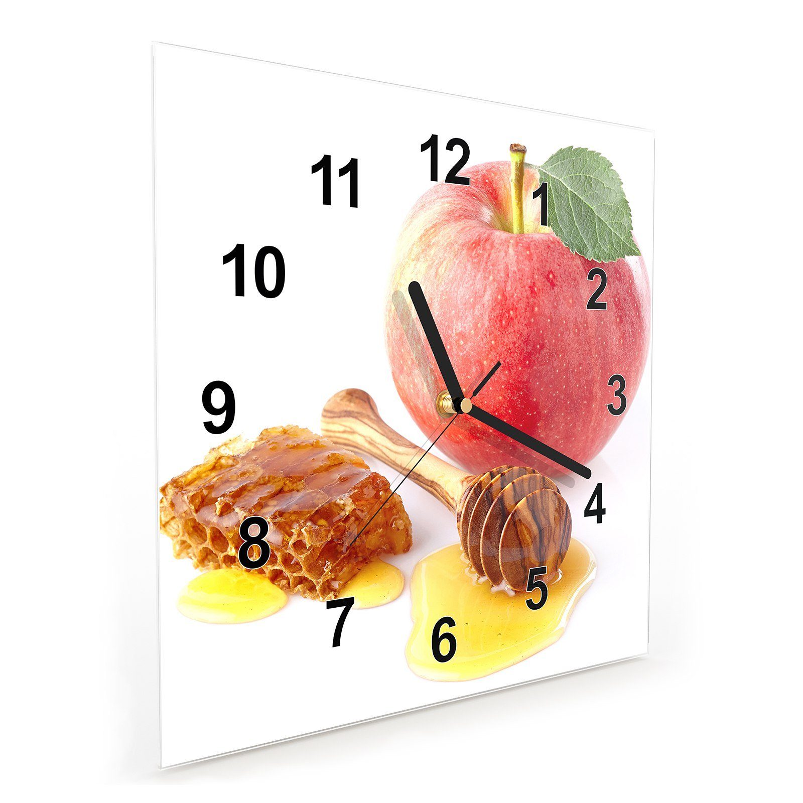 Apfel Motiv Primedeco Wanduhr x mit Honig 30 und Wanduhr Größe Glasuhr 30 cm Wandkunst