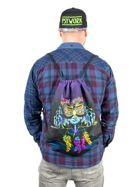 PSYWORK Turnbeutel PSYWORK Schwarzlicht Turnbeutel Rucksack Neon "Sentymo Owl", UV-aktiv, leuchtet unter Schwarzlicht