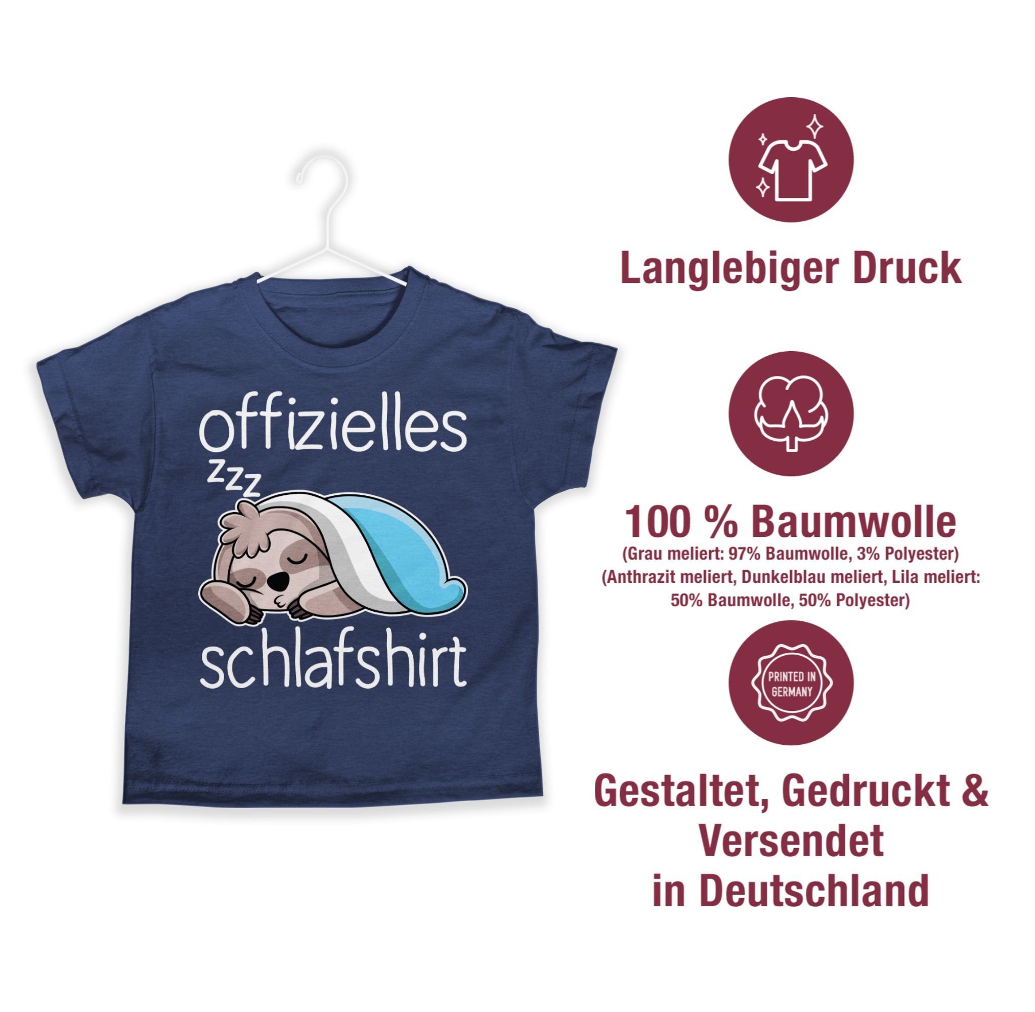 Shirtracer T-Shirt Offizielles Schlafshirt Sprüche mit Kinder Faultier Meliert Dunkelblau - 01 Statement weiß