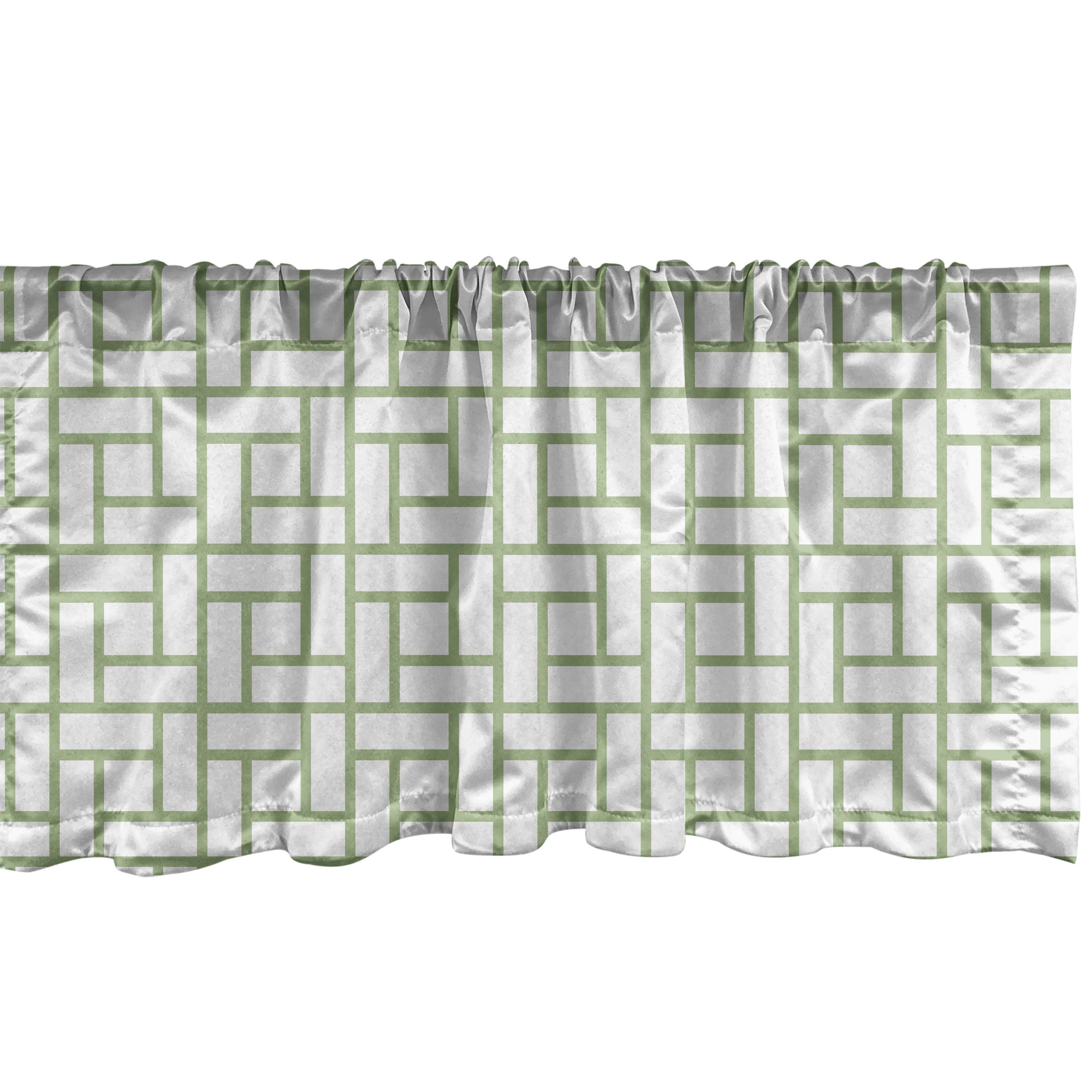 Scheibengardine Vorhang Volant für Küche Schlafzimmer Dekor mit Stangentasche, Abakuhaus, Microfaser, Grün Maze geformte Quadrate Linien