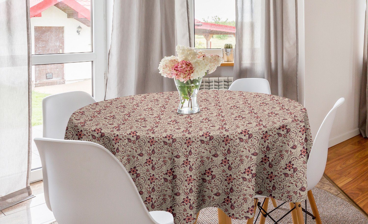 Abakuhaus Tischdecke Kreis Tischdecke Abdeckung für Esszimmer Küche Dekoration, Blumen Blühender Frühling Retro | Tischdecken