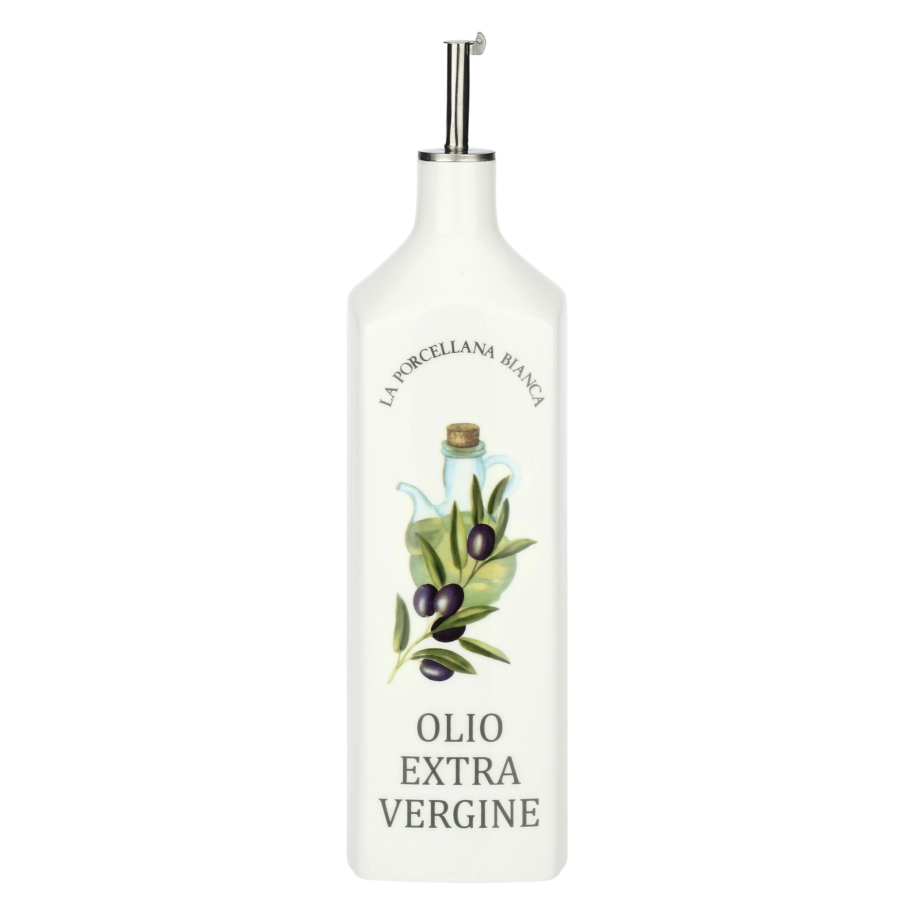 Ölspender Ölflasche mit Edelstahl Ausgießer 1 Liter Olivenöl Porzellan