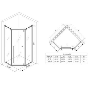 doporro Fünfeckdusche Duschkabine Rav68 ESG-Sicherheitsglas Klarglas Nano-Beschichtung, BxT: 80x80 cm, Einscheibensicherheitsglas