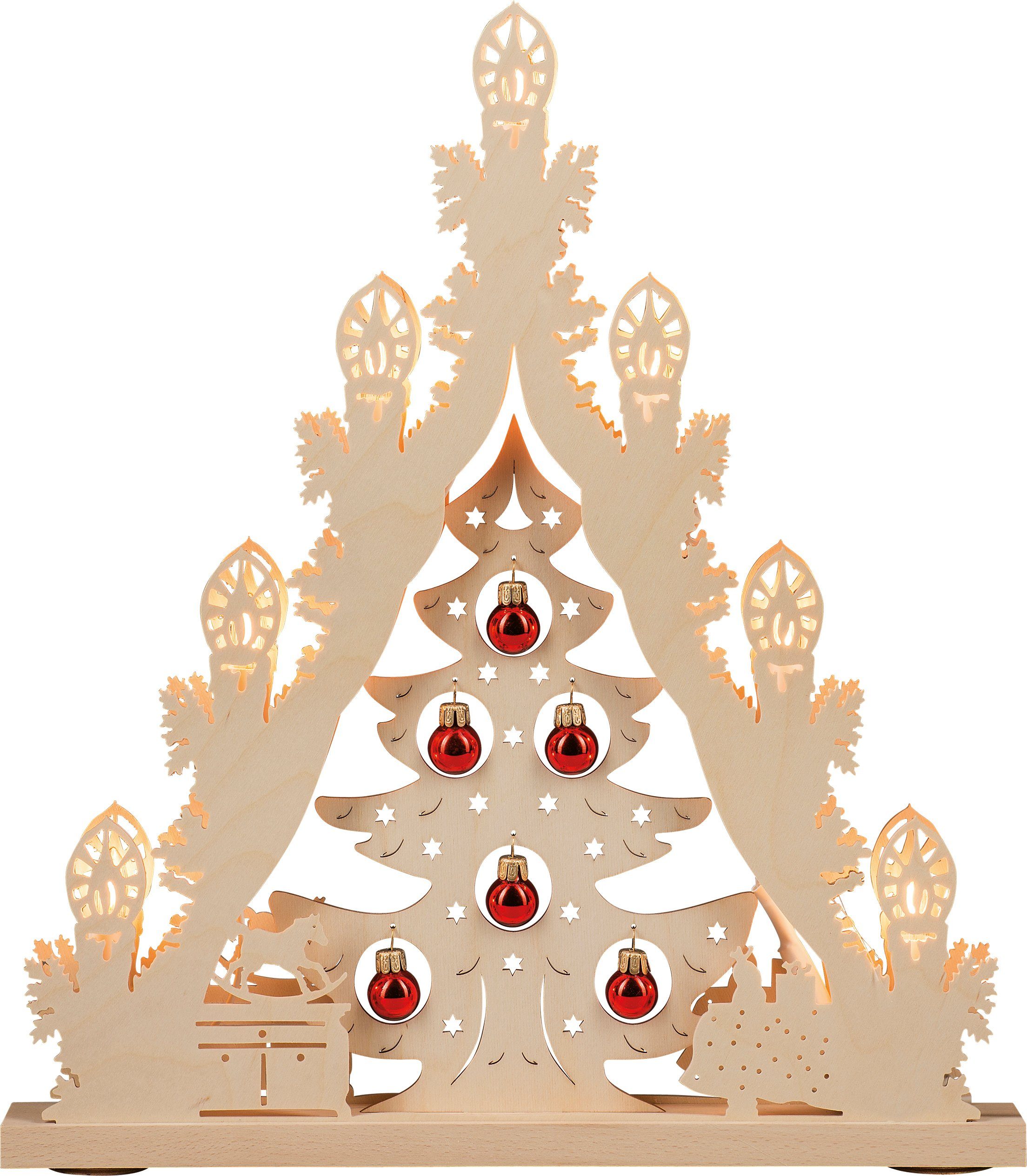 Weigla LED Lichterbogen Weihnachtsbaum mit Kugeln (1-tlg), Lichterspitze, 7-flammig natur/rot