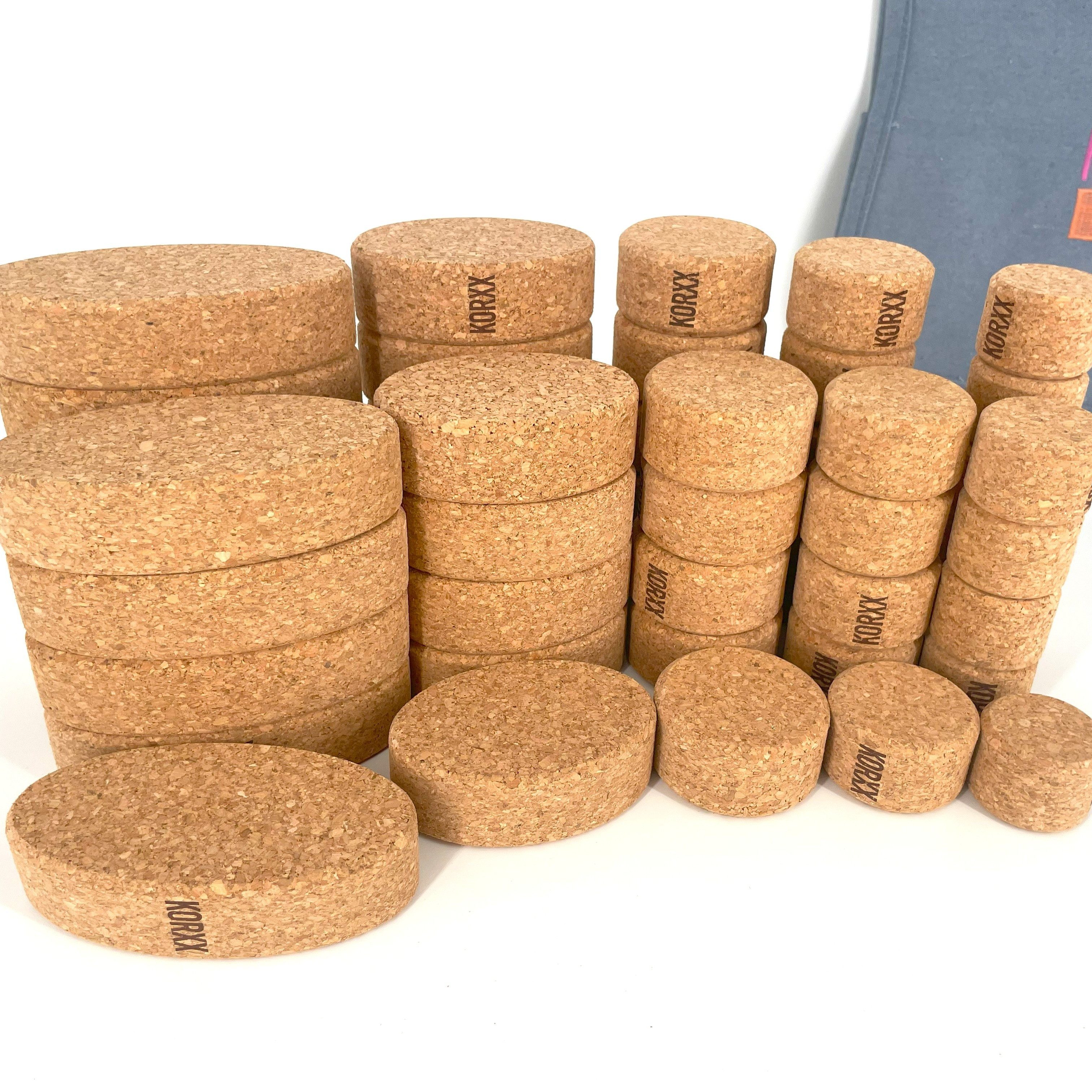KORXX Die runden und ovalen Bauklötze aus Kork, 50 Bausteine aus Kork Конструктора, (Packung, Set), nachhaltig, recyclebar, leise, haftend, leicht, antiallergen