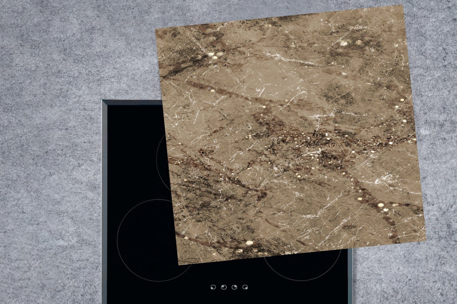 (1 Marmor MuchoWow Herdblende-/Abdeckplatte Arbeitsplatte Vinyl, cm, für 78x78 tlg), Glitter, - küche Braun Ceranfeldabdeckung, -