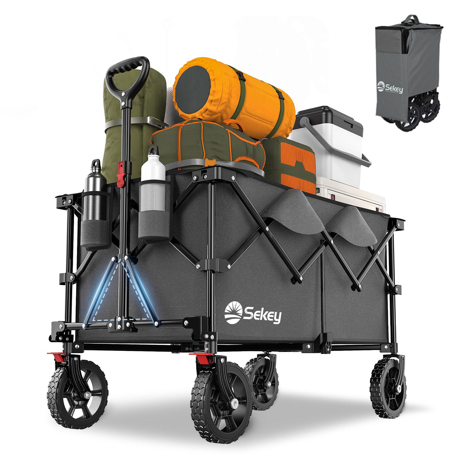 Sekey Bollerwagen Faltbar Handwagen Klappbar Transportwagen 200L 200KG Einkaufstrolley, Kompakt faltbar, spart Platz – ideal für Ausflug, Reise, Party