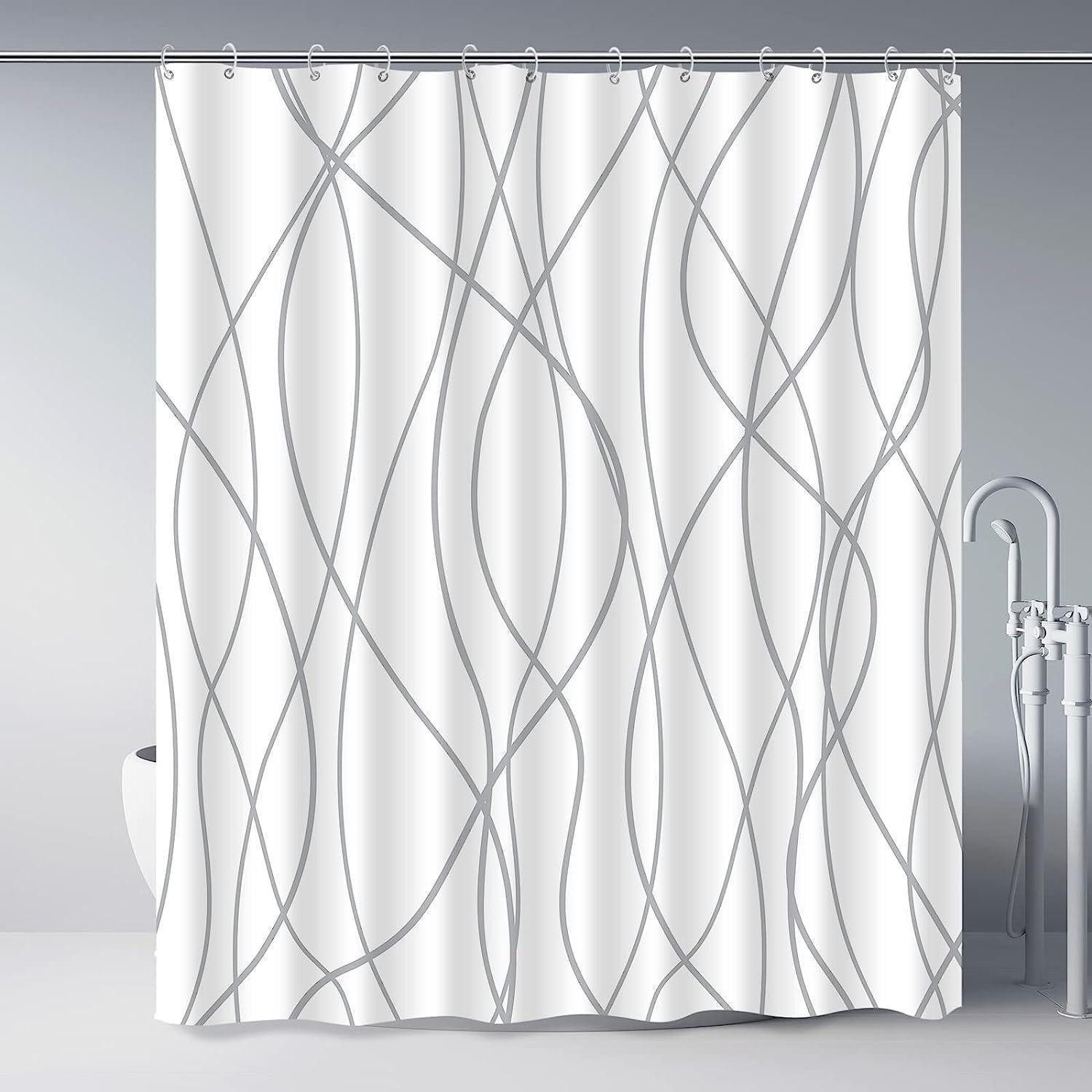 LuxusKollektion Duschvorhang Duschvorhang 180x200 Ösen Wasserdicht Blickdicht Weiß Gestreift