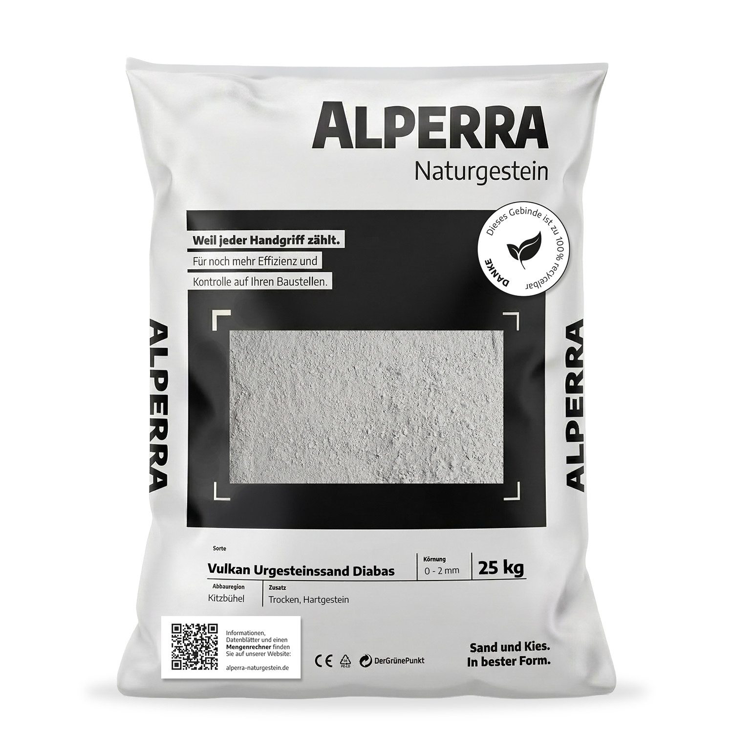 ALPERRA Bodenverbesserer Vulkan Urgesteinssand Diabas 0–2 mm 25 kg, Natürlicher Diabas-Vulkansand 0–2 mm aus Kitzbühel
