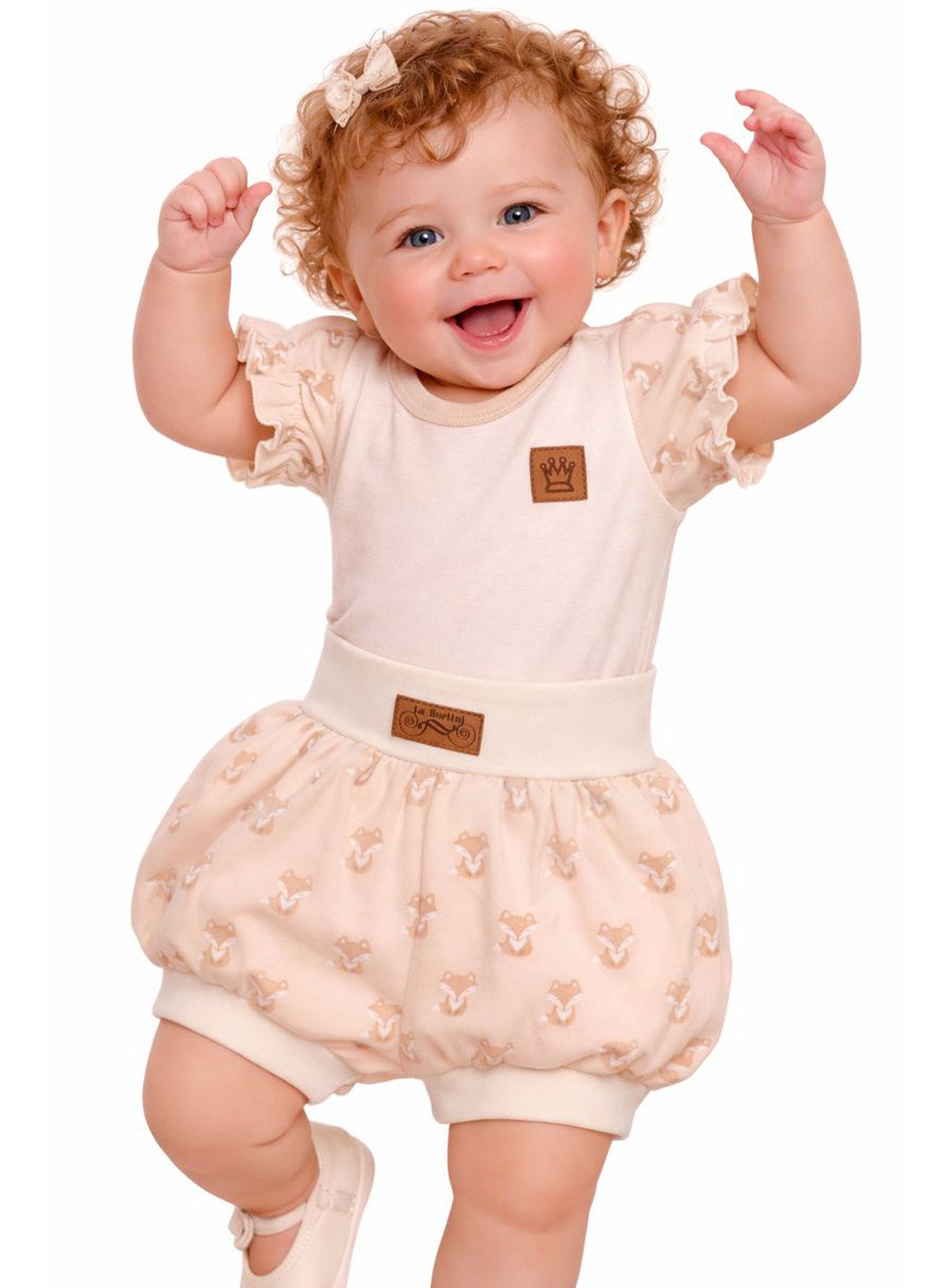 Body & Shorts Baby Sommer Anzug Kurzarmbody und Pumpshorts in beige für Mädchen