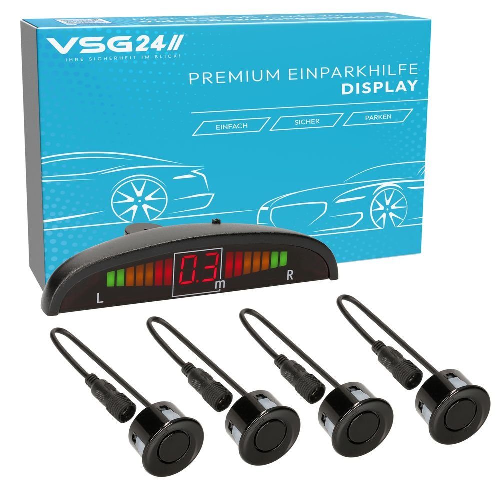 VSG24 Display Premium-Einparkhilfe ECHO PLUS Schwarz PDC-22121 Rückfahrkamera (4 x Parksensoren hinten mit Stecksystem, Parkhilfe inklusive Display)