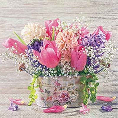 Linoows Papierserviette 20 Servietten, Frühlingsblumen Blumenstrauß in Pastell, (Packung), Motiv Frühlingsblumen Blumenstrauß in Pastell