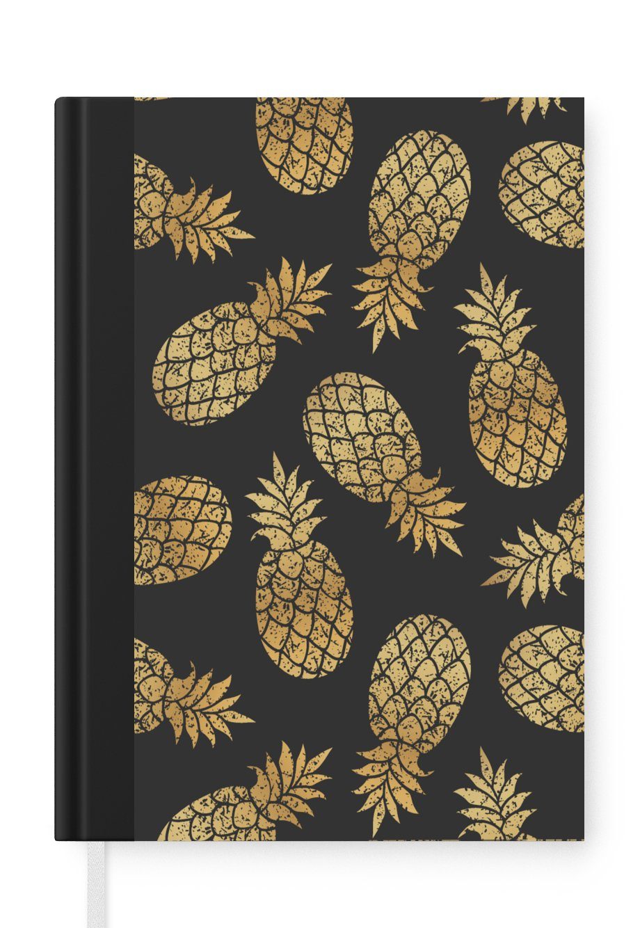 MuchoWow Notizbuch Ananas - Gold - Muster, Journal, Merkzettel, Tagebuch, Notizheft, A5, 98 Seiten, Haushaltsbuch | Notizbücher