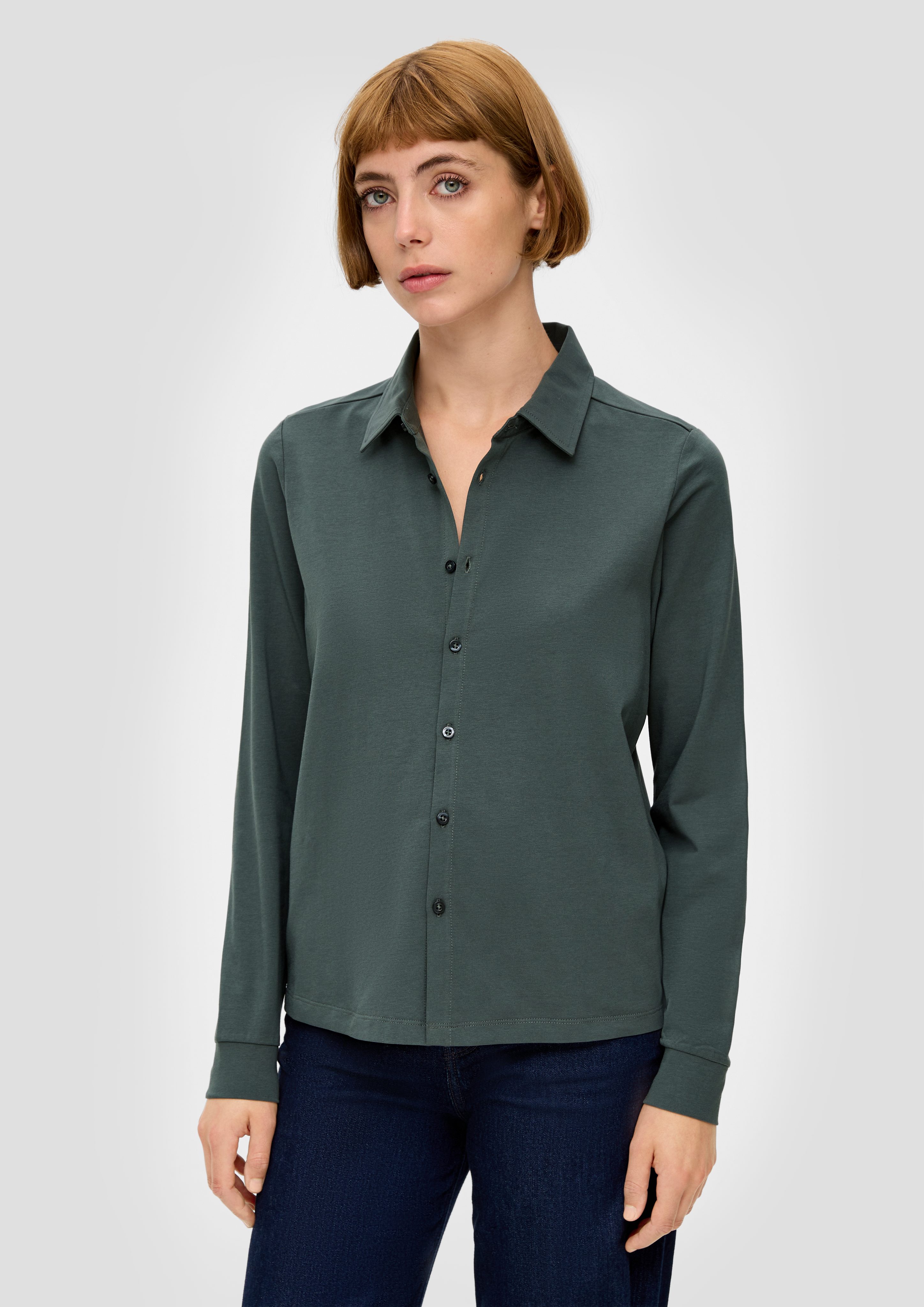 Bluse aus olivgrün Baumwollstretch Langarmshirt s.Oliver