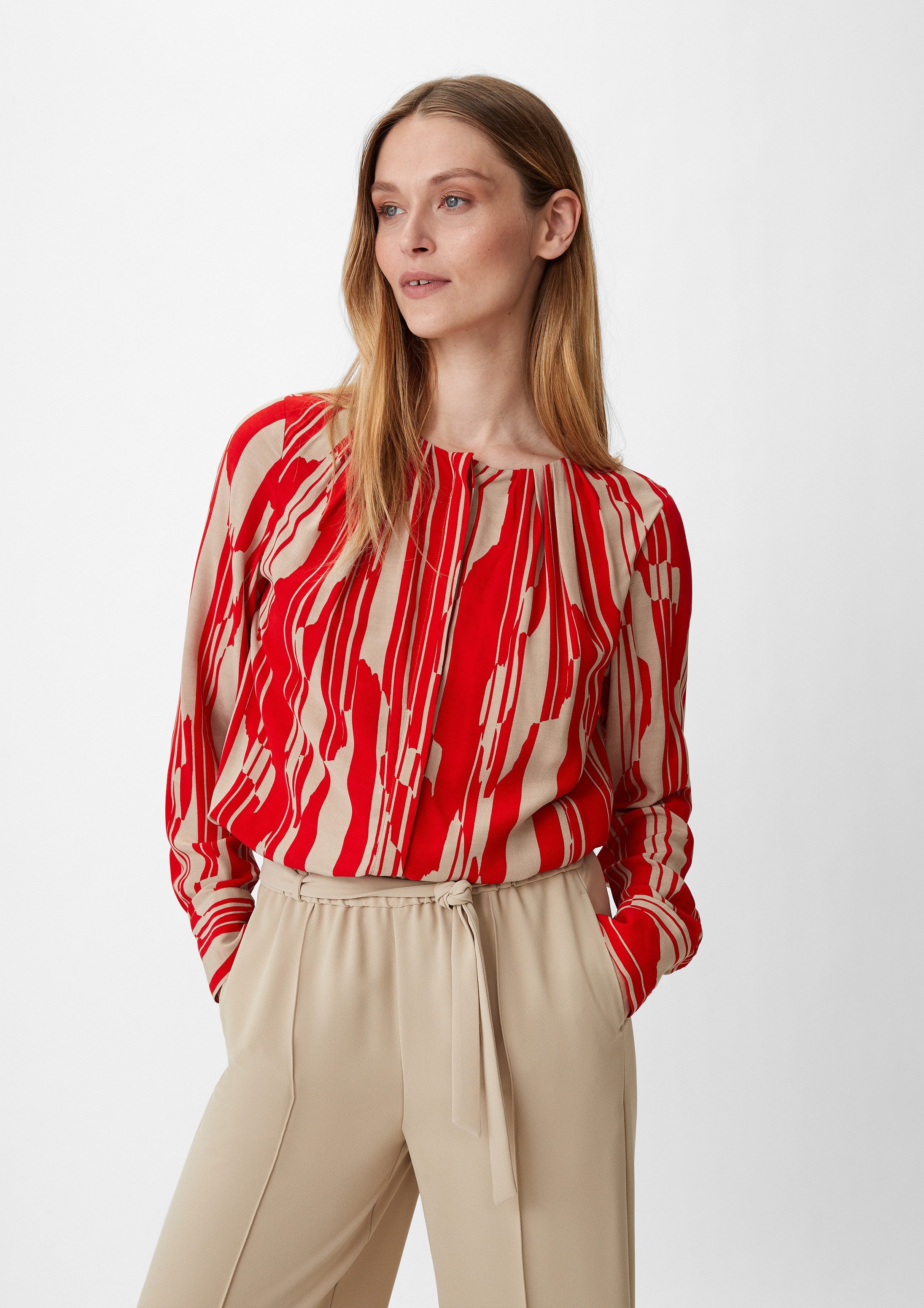 comma Langarmbluse Bluse Viskosebluse mit Crêpe-Struktur