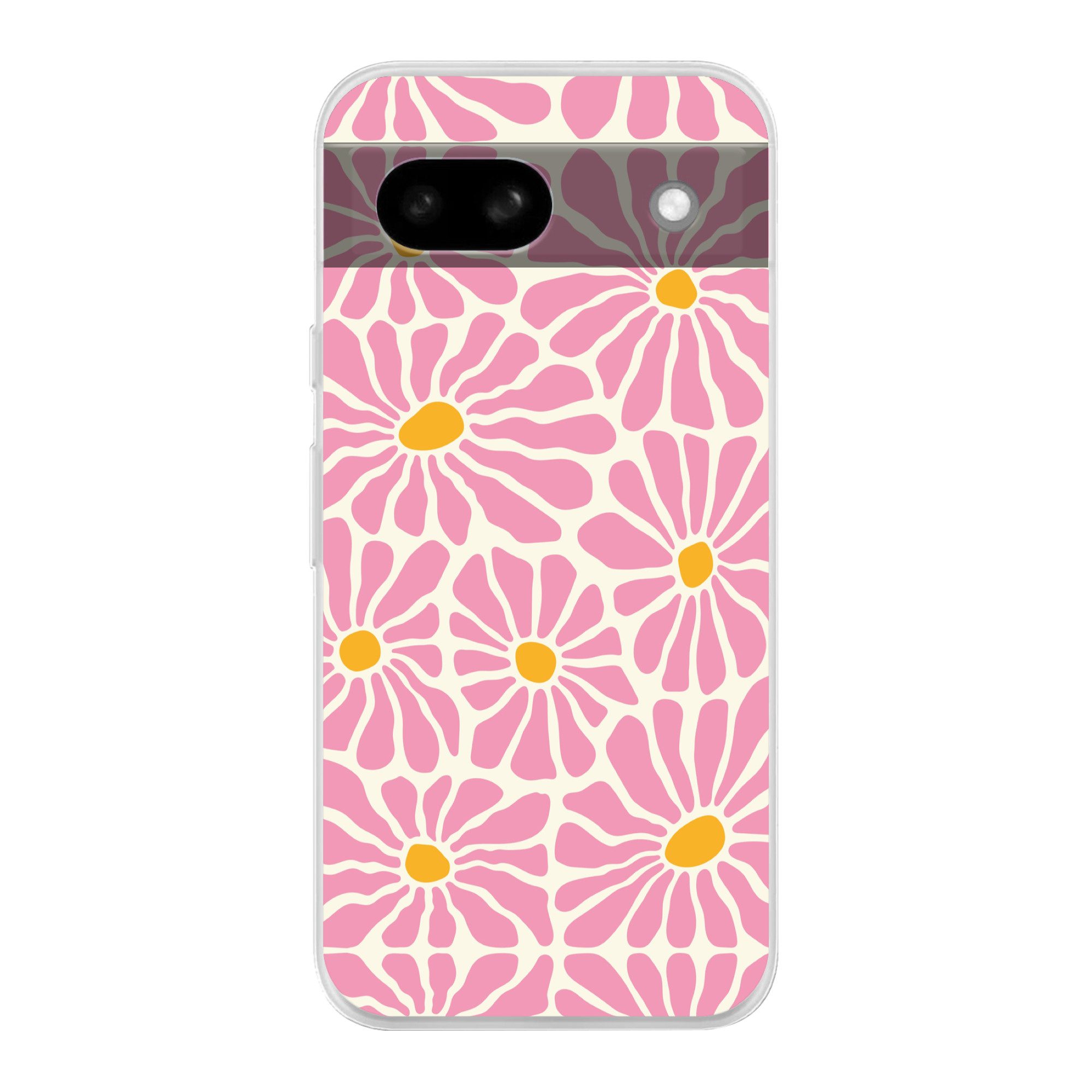 MuchoWow Handyhülle für Google Pixel 8a Blumen - Muster - Rosa - Beige - Orange, Phone Case, Silikon, Schutzhülle Dünn
