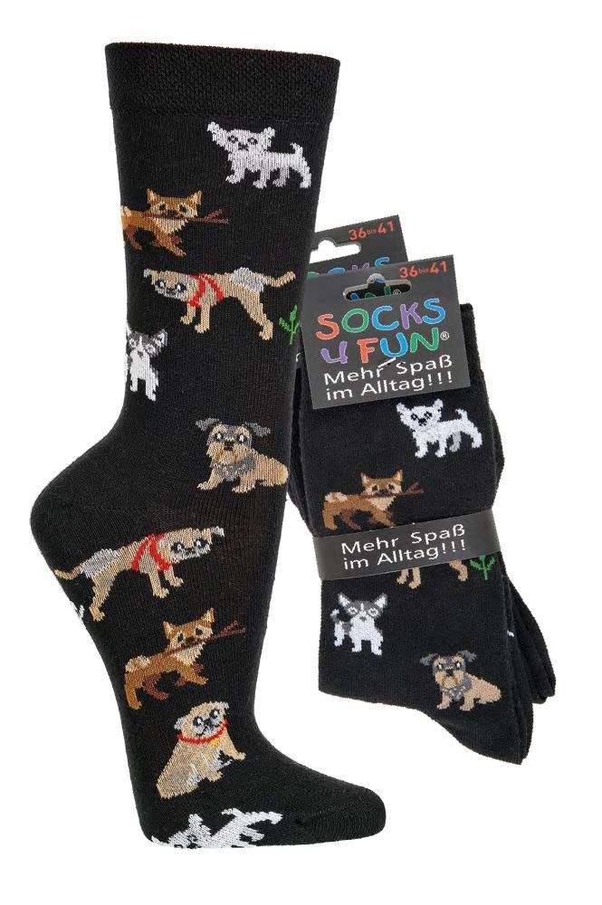 2 FussFreunde Spaß Fun Socken, ANTI-LOCH-GARANTIE Freizeitsocken über 70 Hunde Paar mit Socken, Motive,