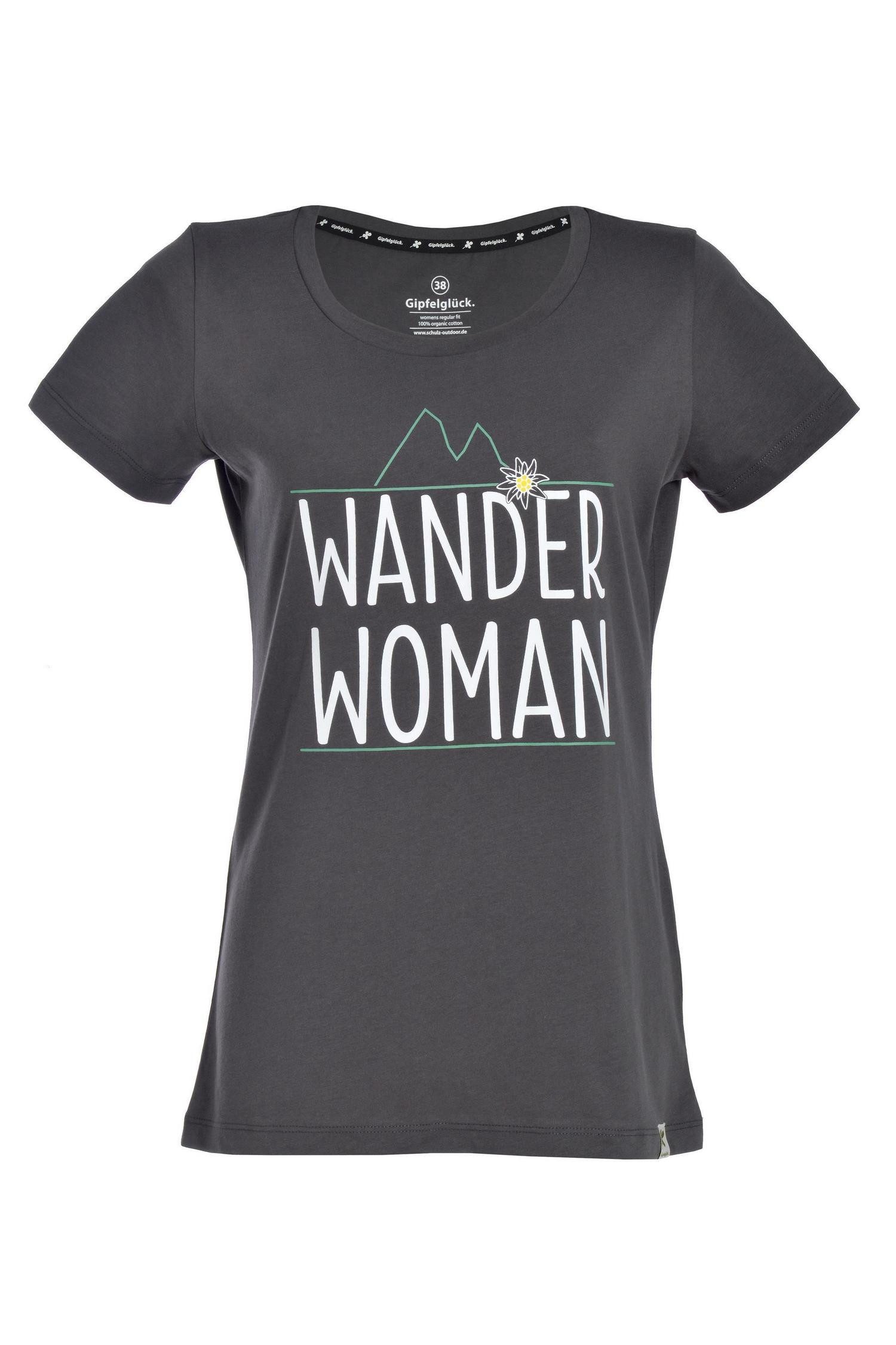 Gipfelglück T-Shirt Gipfelglück Damen T-Shirt Carlotta, Wander Woman-Print Pflegeleicht, Bio-Baumwolle