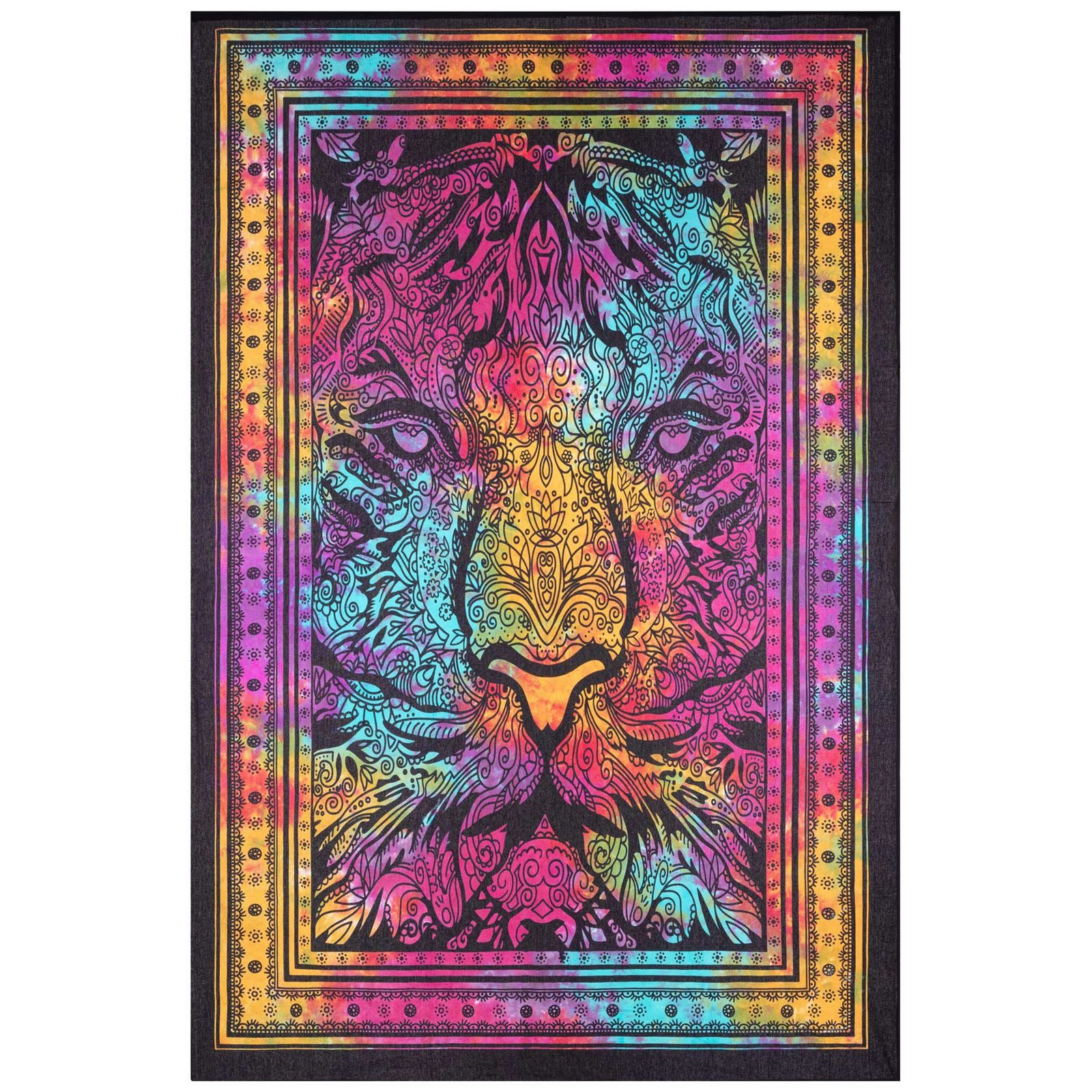 KUNST UND MAGIE Wandteppich Tagesdecke Wandbehang Bunt Sonne Mond und Sterne Hippie ca190 x 140cm