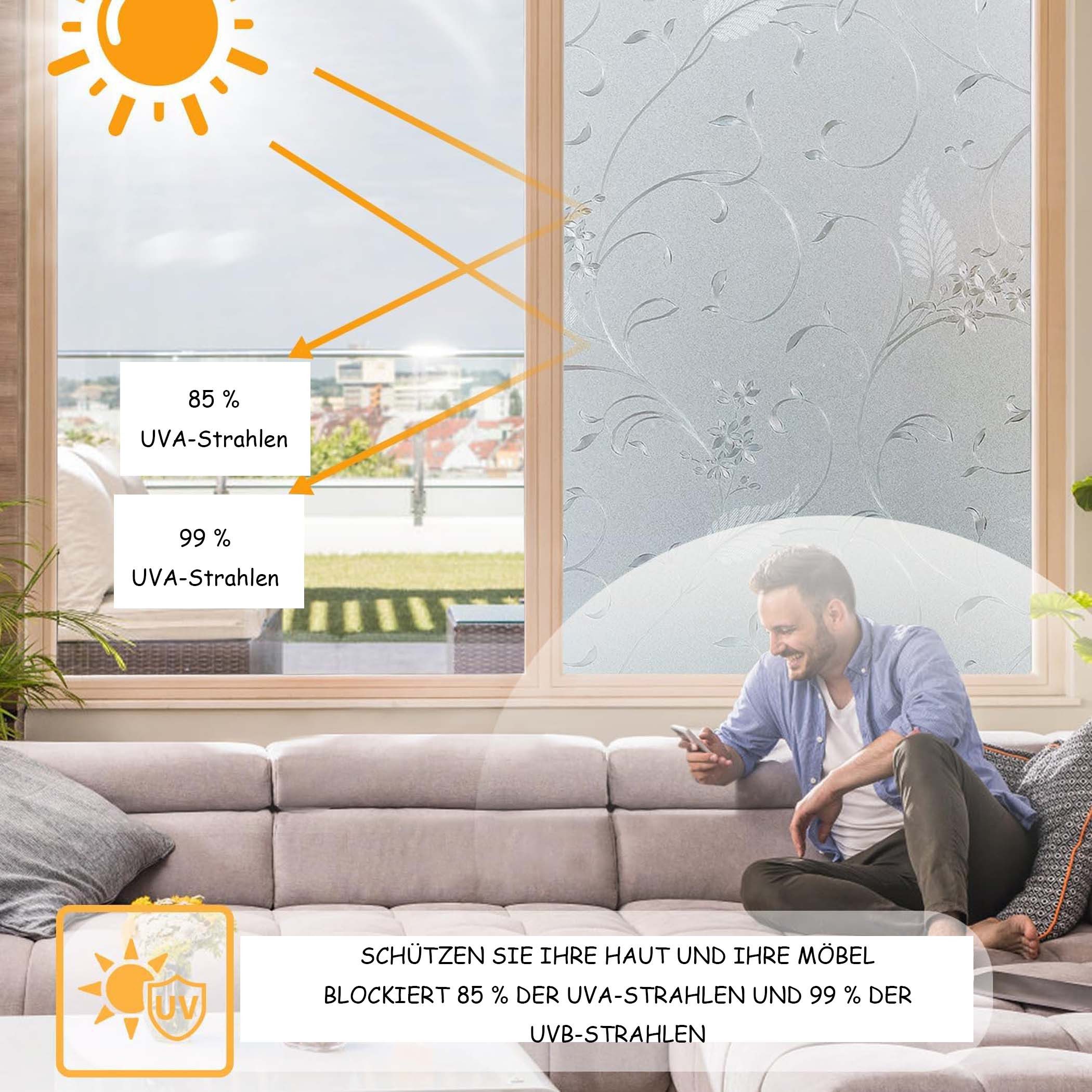 Diwzbyn Fensterfolie Blickdicht Selbsthaftend, Sichtschutzfolie Fenster, 90% UV-Schutz – Bild 2 von 5