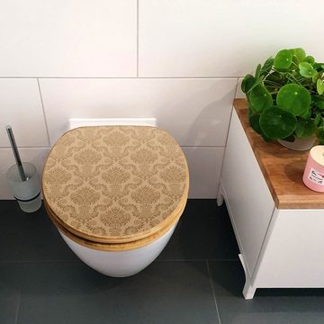 banjado WC-Sitz Bambus Motiv Tapete Beige (umweltfreundliches Material, Edelstahl Scharniere), 44 x 38 x 5 cm
