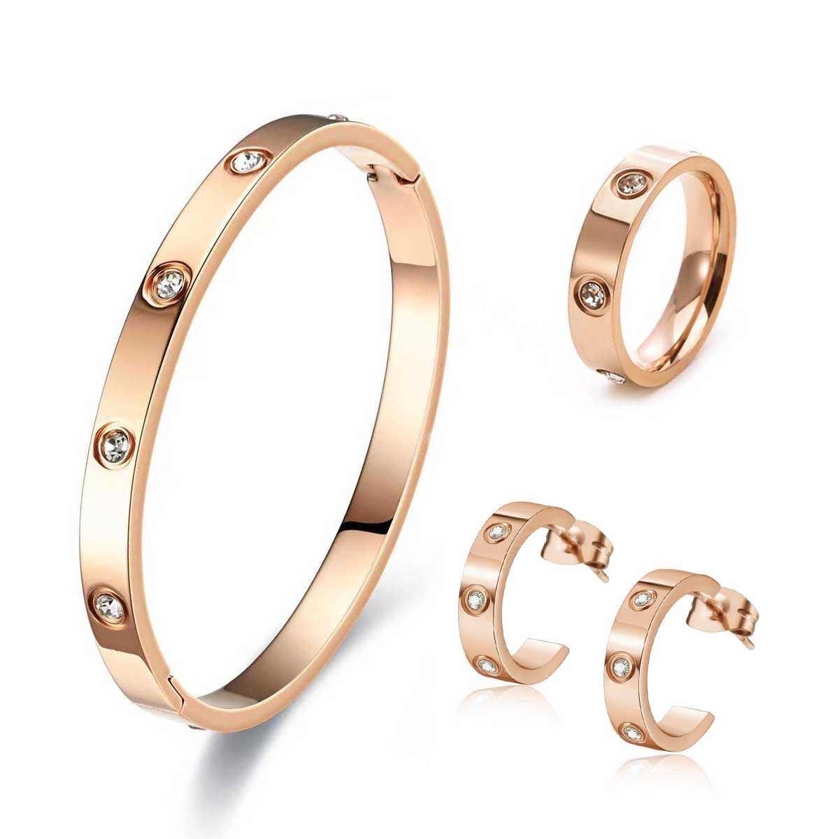 ROUGEMONT Schmuckset Damen Gold Schmuckset Armreif Ohrringe und Ring, Wasse günstig online kaufen