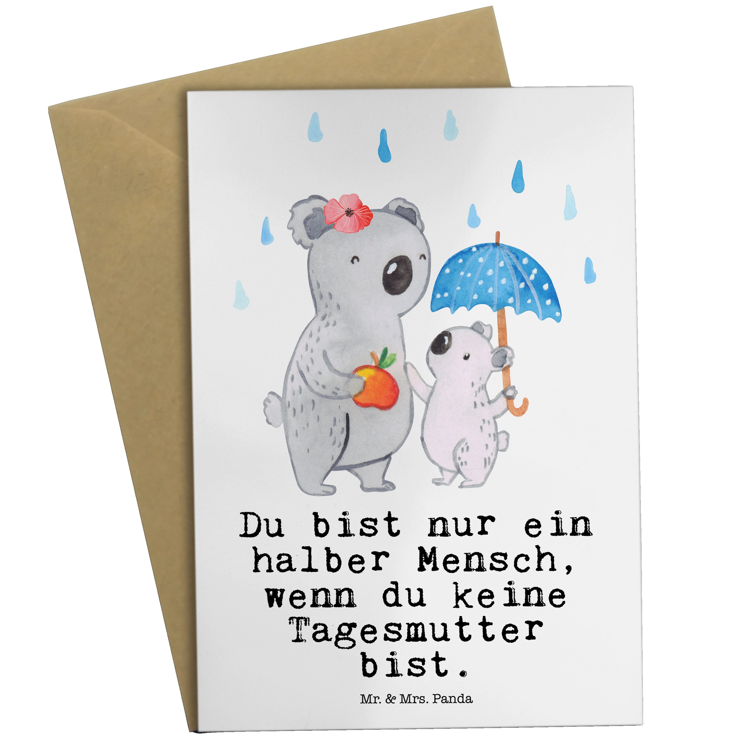 Weiß - Kollegin, Mrs. Herz mit Mr. Fir Panda & Hochzeitskarte, Grußkarte - Geschenk, Tagesmutter