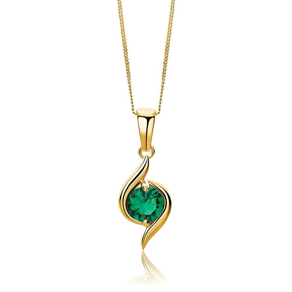 Miore Kette mit Anhänger Damen 9k (375) Gelbgold mit Smaragd, Saphir, Rubin oder blauem Topas, Panzerkette Echtgold mit 45cm Länge