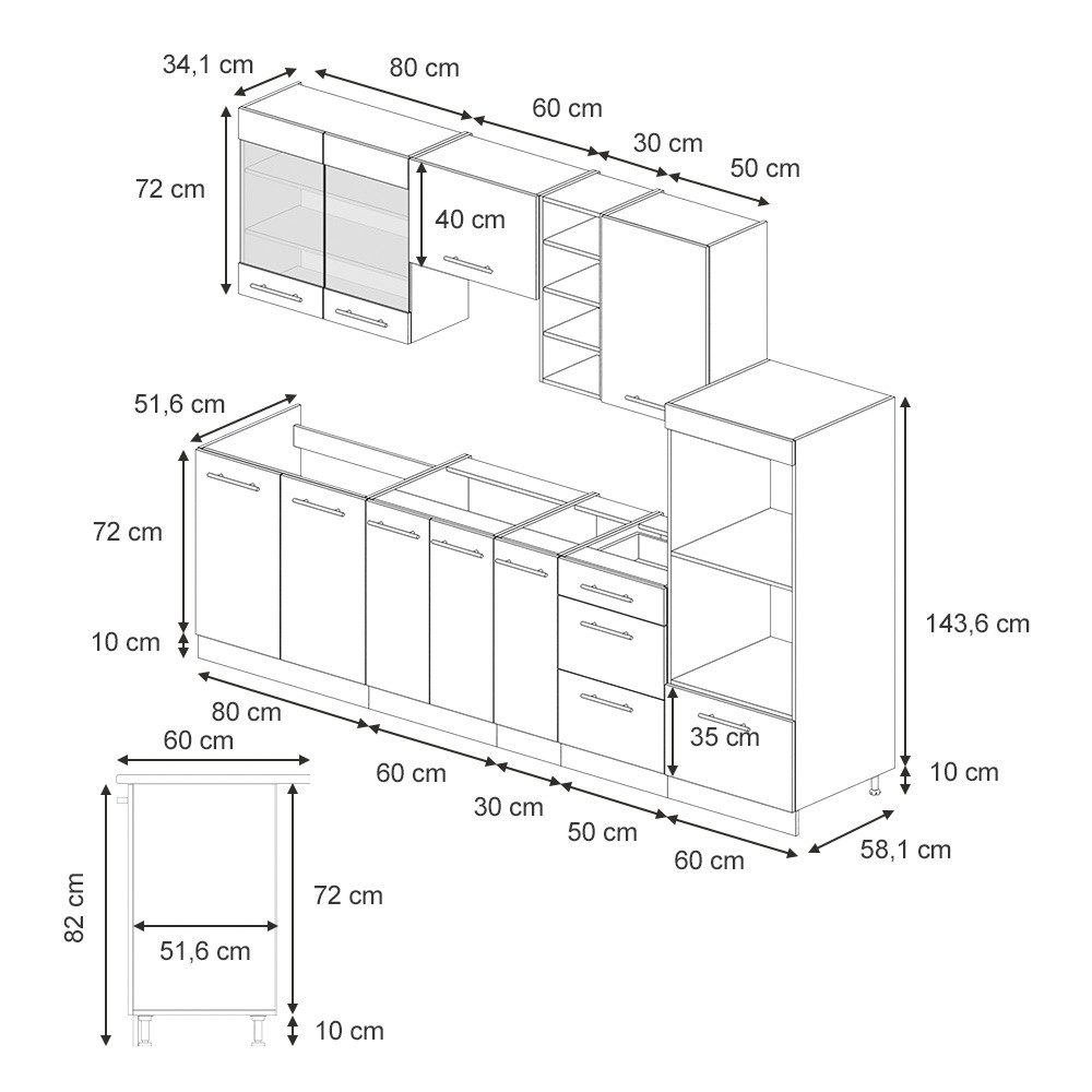 Vicco Küchenzeile Fame-Line, Dunkelgrau/Anthrazit, 280 cm, günstig online kaufen