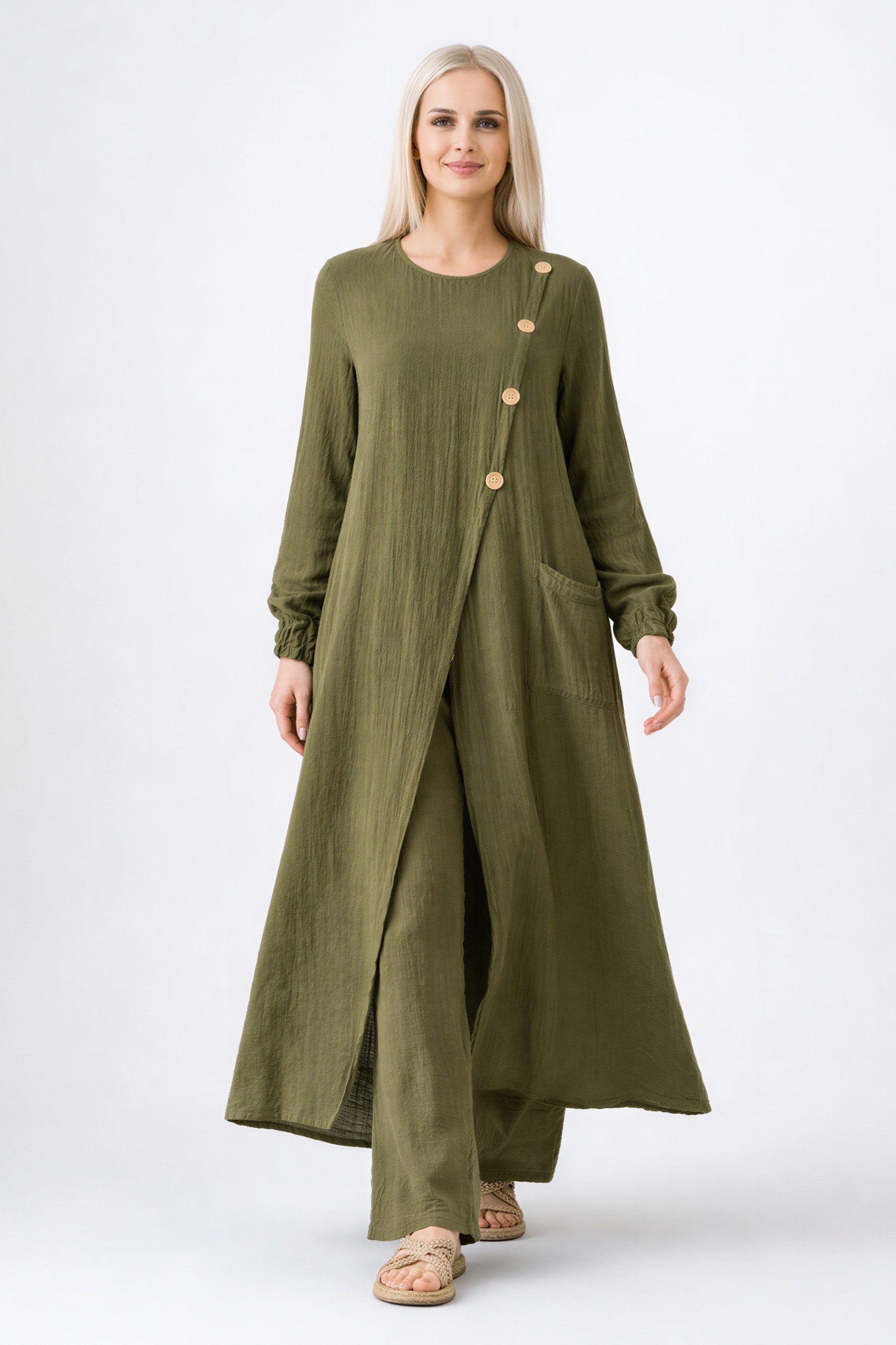 WENOR Longtunika Musselin mit Frontschlitz, Knopfdetail, 100 % Baumwolle, 1 günstig online kaufen