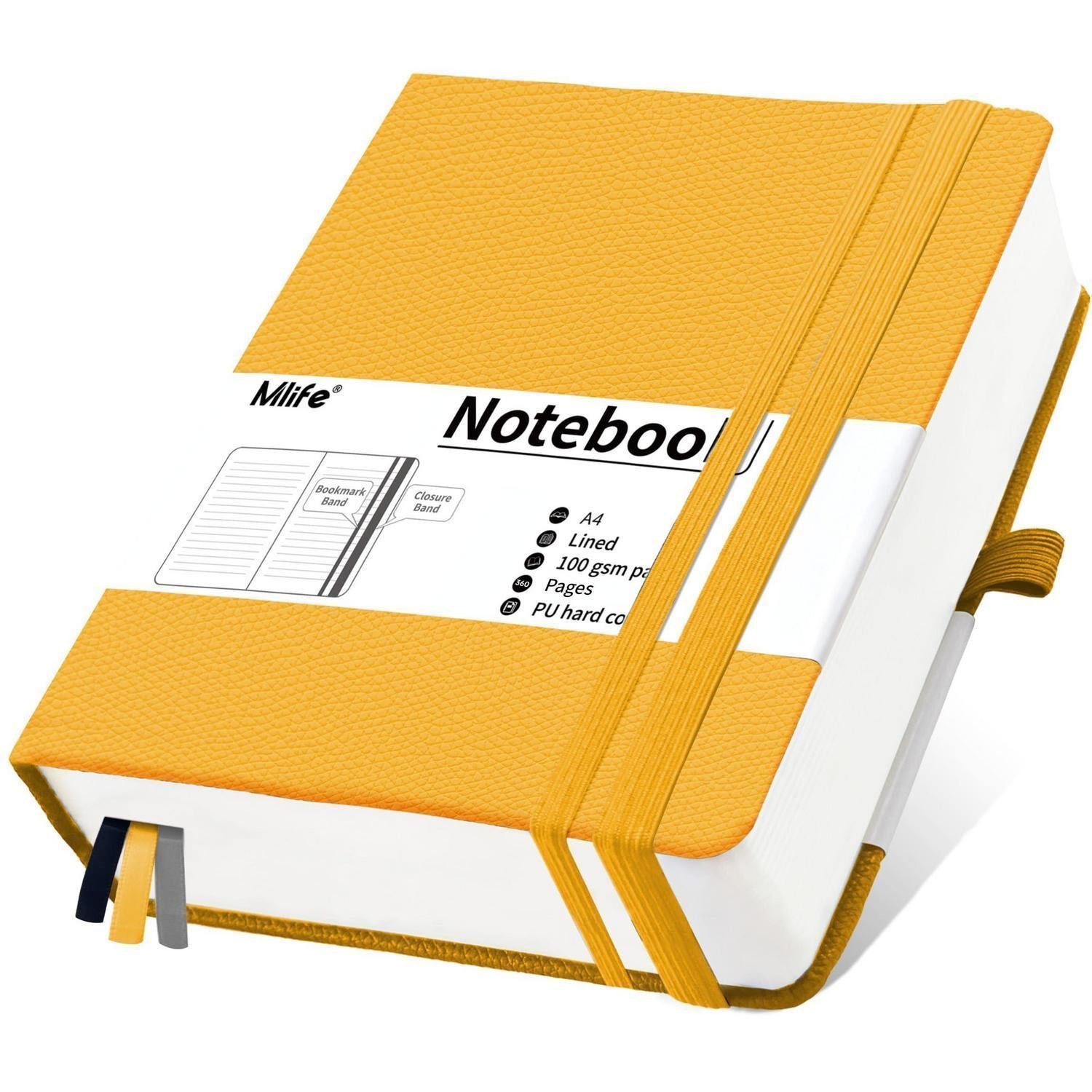 LuxusKollektion Notizbuch Notizbuch A4 Liniert 360 Seiten Gelb