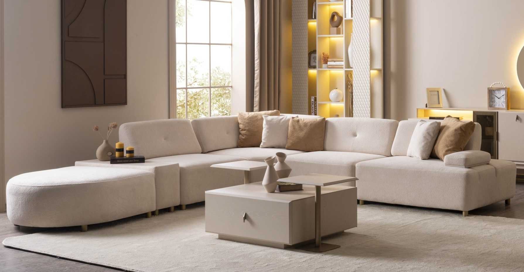 JVmoebel Ecksofa Ecksofa Couchtisch Stil modern Farbe beige bequem geräumig neu weich, 2 Teile