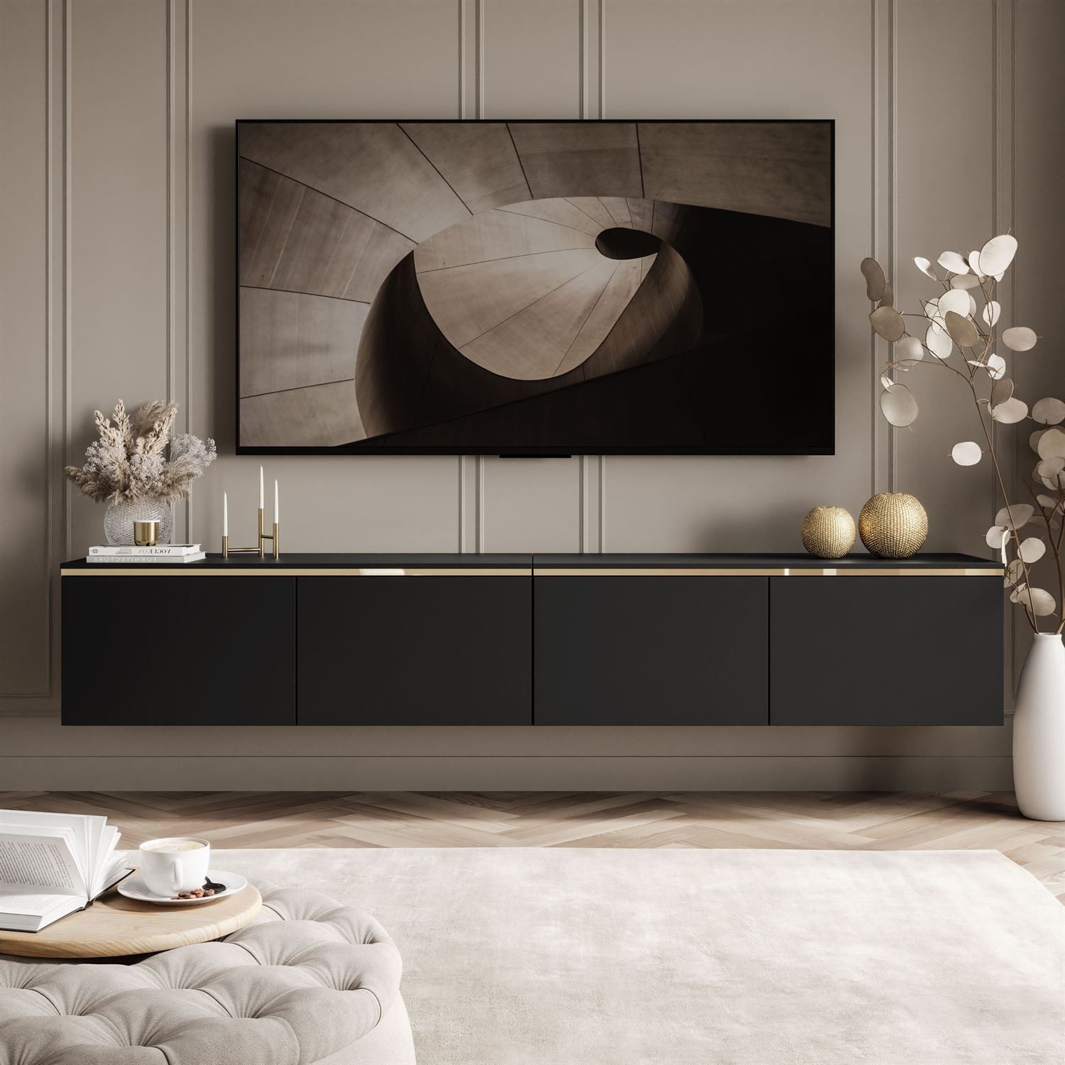 ALLHOUSE24 TV-Schrank NELLY Schwarz Matt Hängeschrank mit LED-Beleuchtung T günstig online kaufen