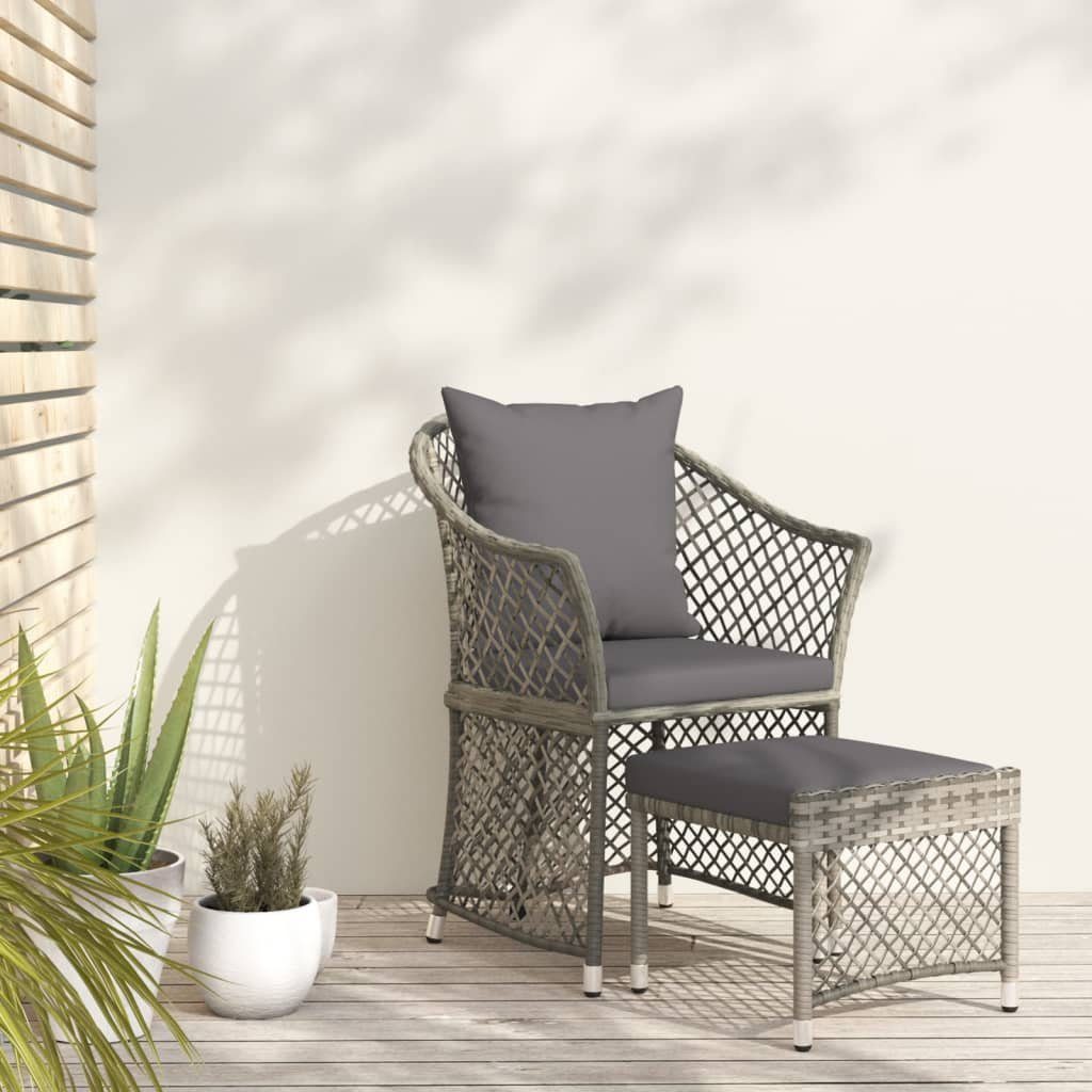 vidaXL Gartenlounge-Set 2-tlg. Garten-Lounge-Set mit Kissen Grau Poly Rattan, (2-tlg)
