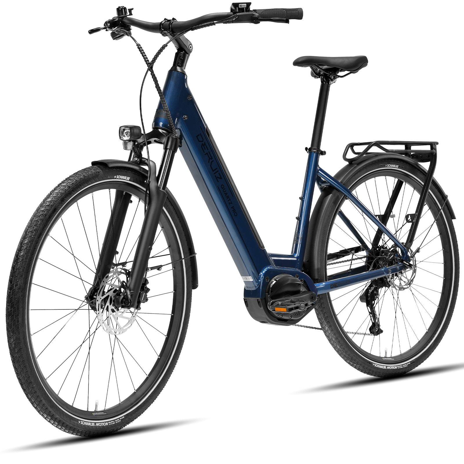DERUIZ E-Bike Cityrad 28 Zoll Quartz Pro 100 Nm Mittelmotor,48 V 644 Wh, 161 km, Bluetooth, 9 Gang SHIMANO Shimano CUES RD-U3020, 9-Gang Schaltwerk, Kettenschaltung, Mittelmotor, 644 Wh, (Drehmomentsensor für Damen und Herren), Mittelmotor, Federgabel mit hydraulischem Lockout, Anfahrhilfe