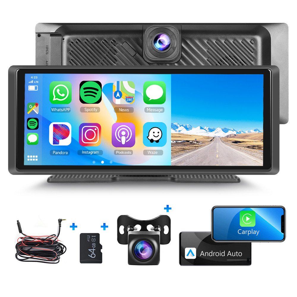 Wireless CarPlay Android Auto, 8,1" Autoradio mit 2K Dashcam Hinten Navigationsgerät