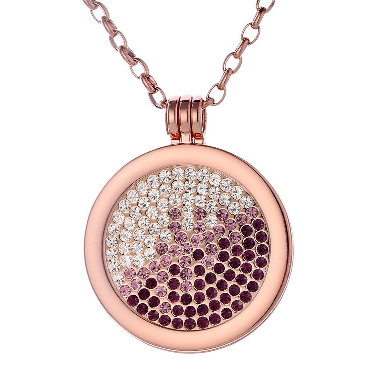 Morella Kette mit Anhänger Halskette 70 cm roségold mit Coin Amulett 33 mm (2-tlg), Kette inkl. austauschbarem Coin, roségold, im Samtbeutel rosa-silber Zirkonia