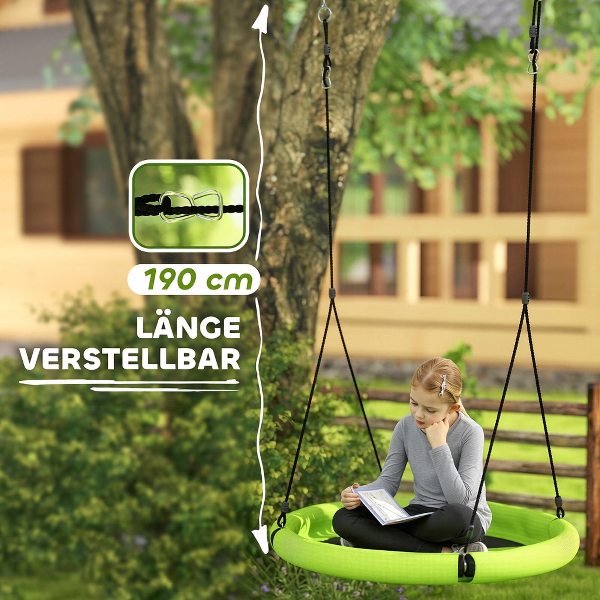 AIYAPLAY Einzelschaukel Nestschaukel Hängeschaukel Höhenverstellbare 150 kg belastbar, (Tellerschaukel, 1-tlg., Kinderschaukel), Gartenschaukel für 3-8 Jahre Ki – Bild 4 von 5