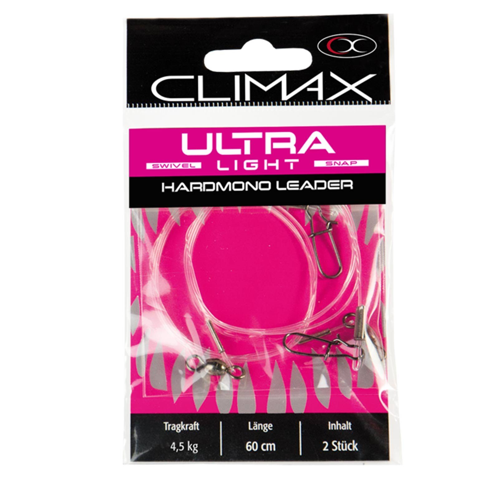 Climax Vorfachschnur, 0.6 m Länge, Climax Ultra Light Hard Mono 4,5kg 60cm 2 Stück Gebundenes Vorfach