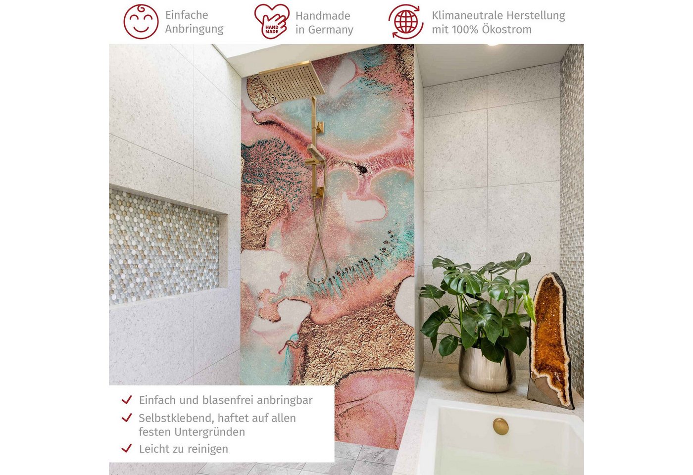 Thumbnail - Bilderdepot24 Badrückwand Abstrakt rosa Duschrückwand ohne Bohren Dusche Aquarell, (1-tlg., Hart-Folie Premium matt 0,61...