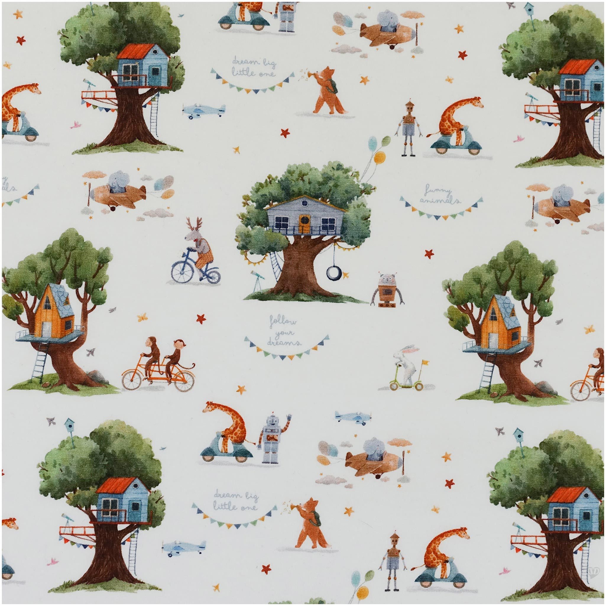 maDDma Stoff Baumwolljersey Kinderstoff 0,5m bedruckt, Baumhaus