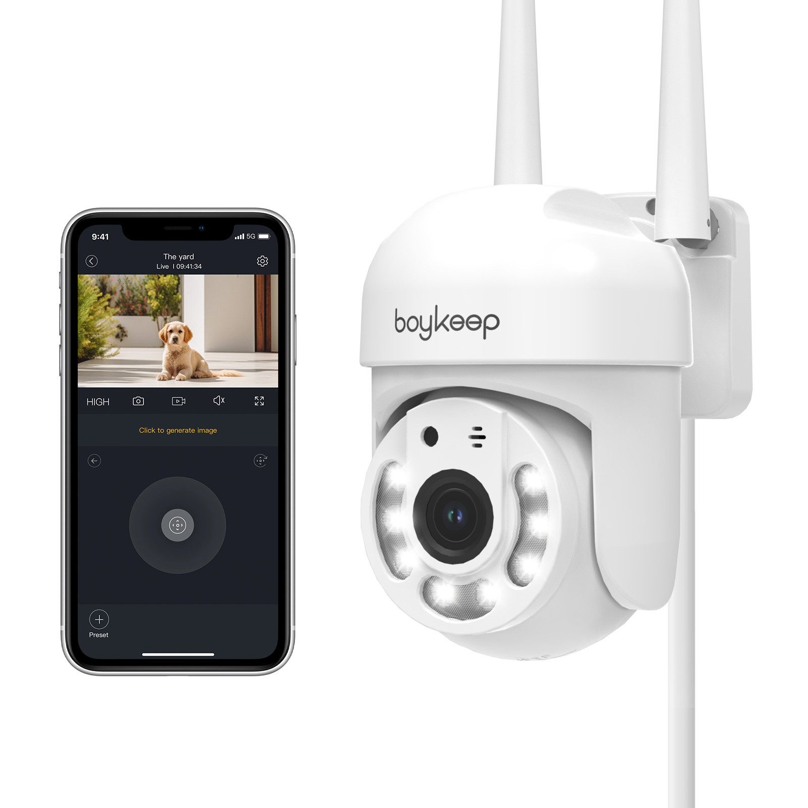BoyKeep Überwachungskamera K20 2K WLAN Sicherheitskamera 360° mit Schwenk-/Neigefunktion (Außenbereich, 5-GHz-WLAN nicht unterstützt, Farbnachtsicht, Bewegungserkennung, 2-Wege-Audio, SD&Cloud-Speicherung)